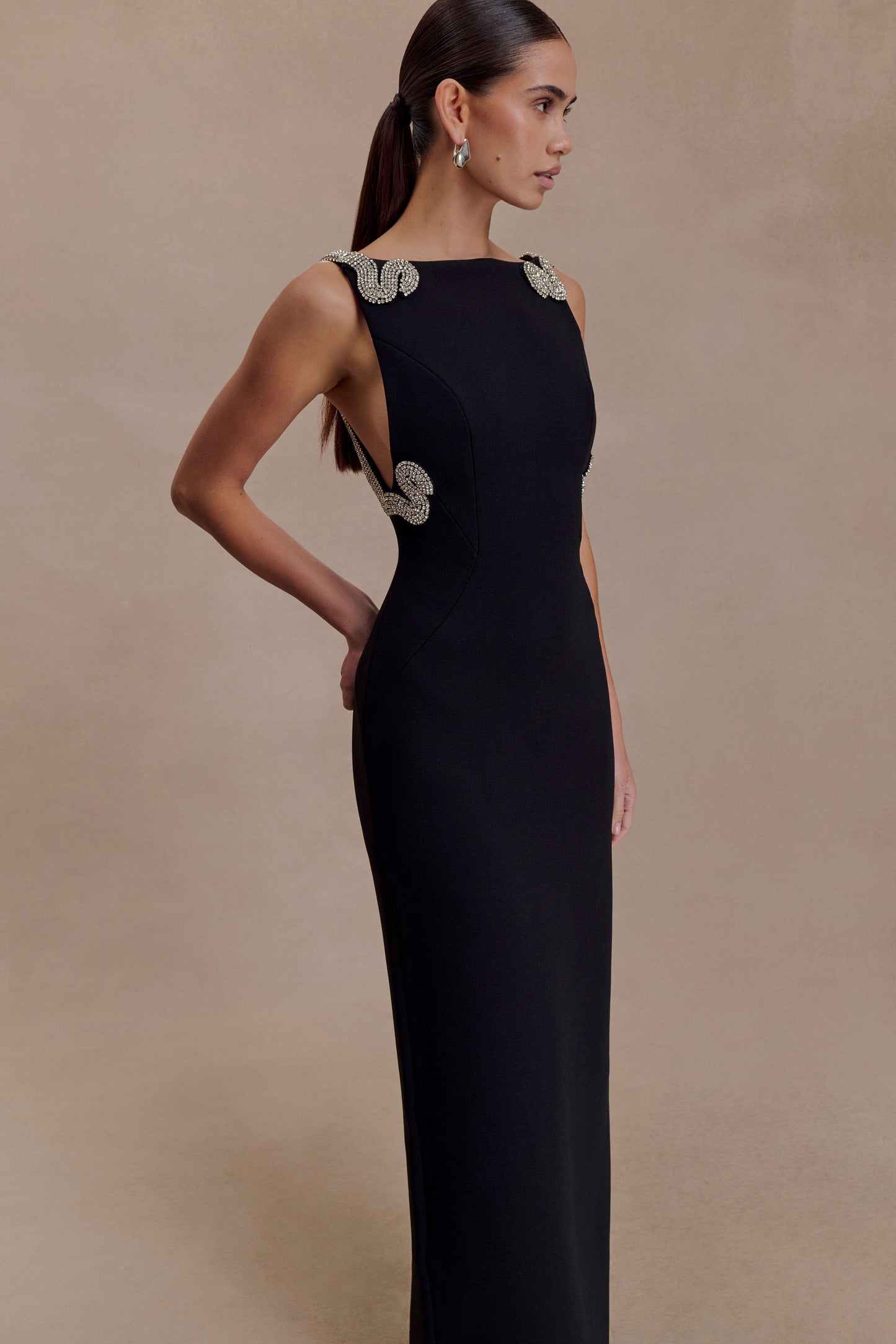 Lorde Embellished Crepe Maxi Dress - Black