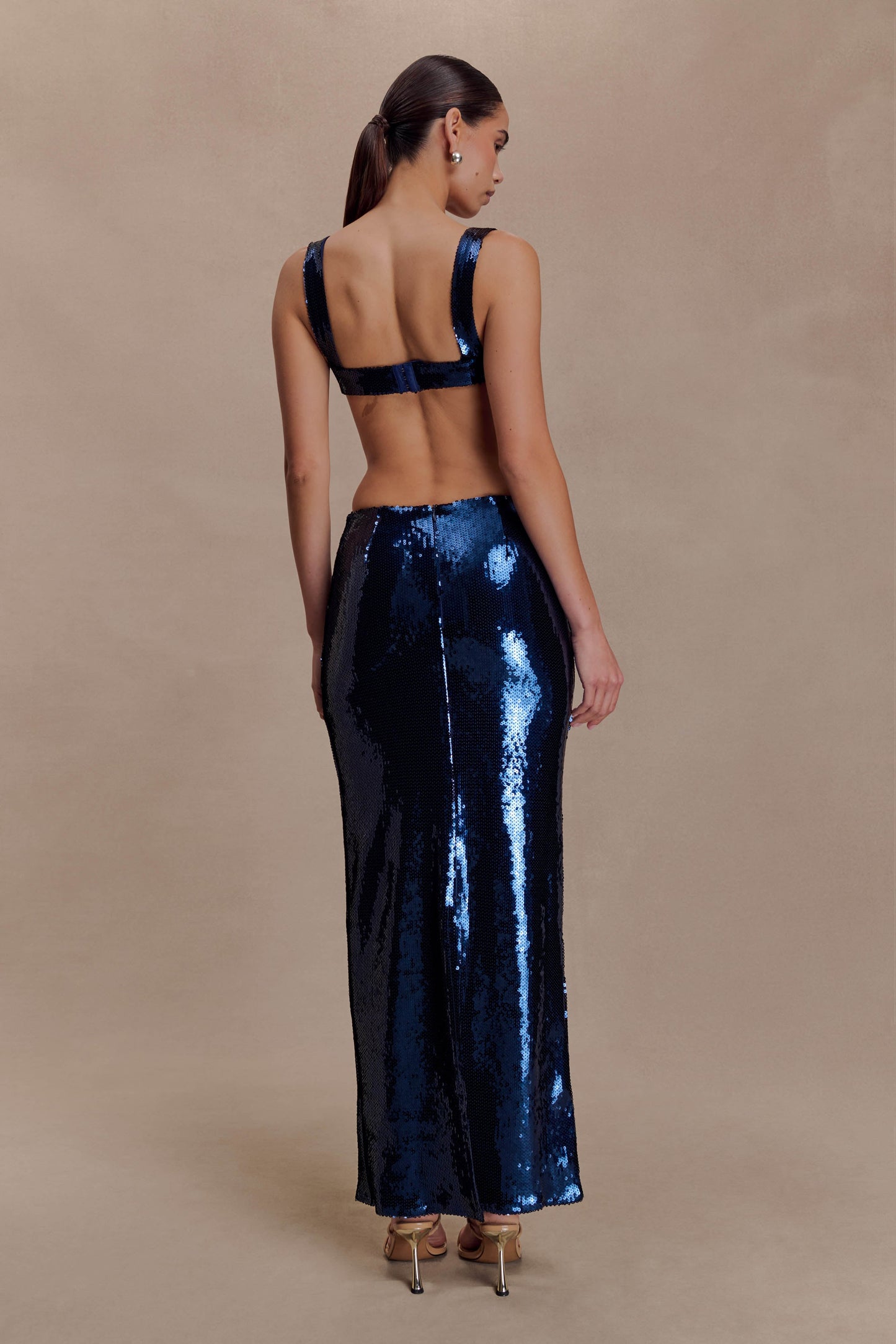 Adoria Sequin Cut Out Maxi Dress - Navy