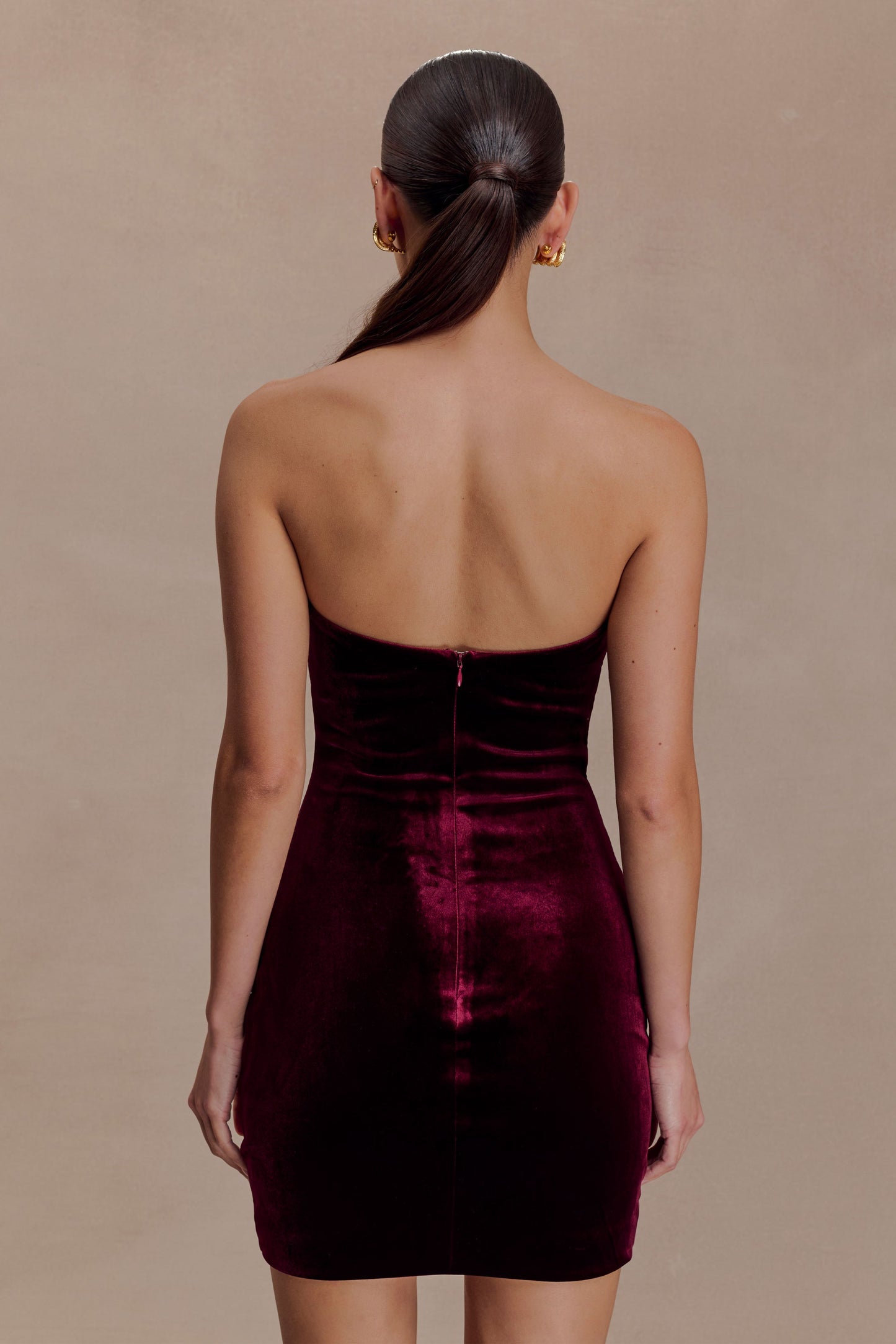 Paulina Velvet Strapless Mini Dress - Wine