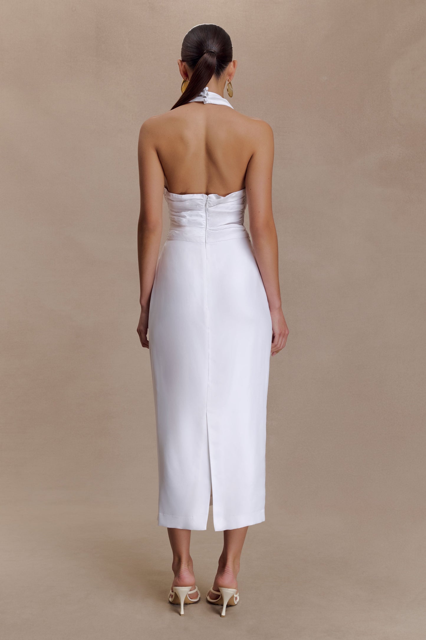 Daniela Ruched Halter Midi Dress - White