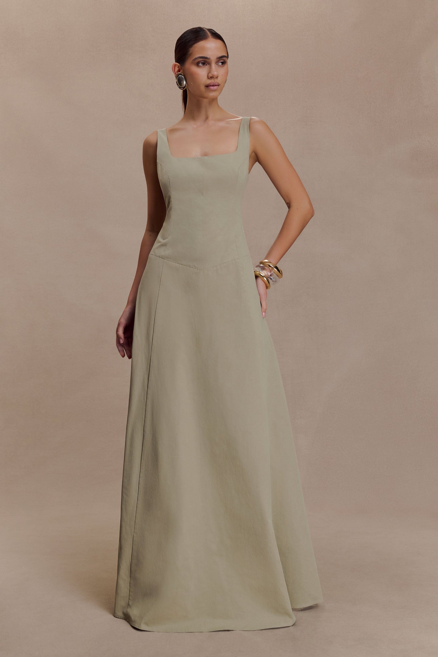 Salma Drop Waist Cotton Maxi Dress - Sage