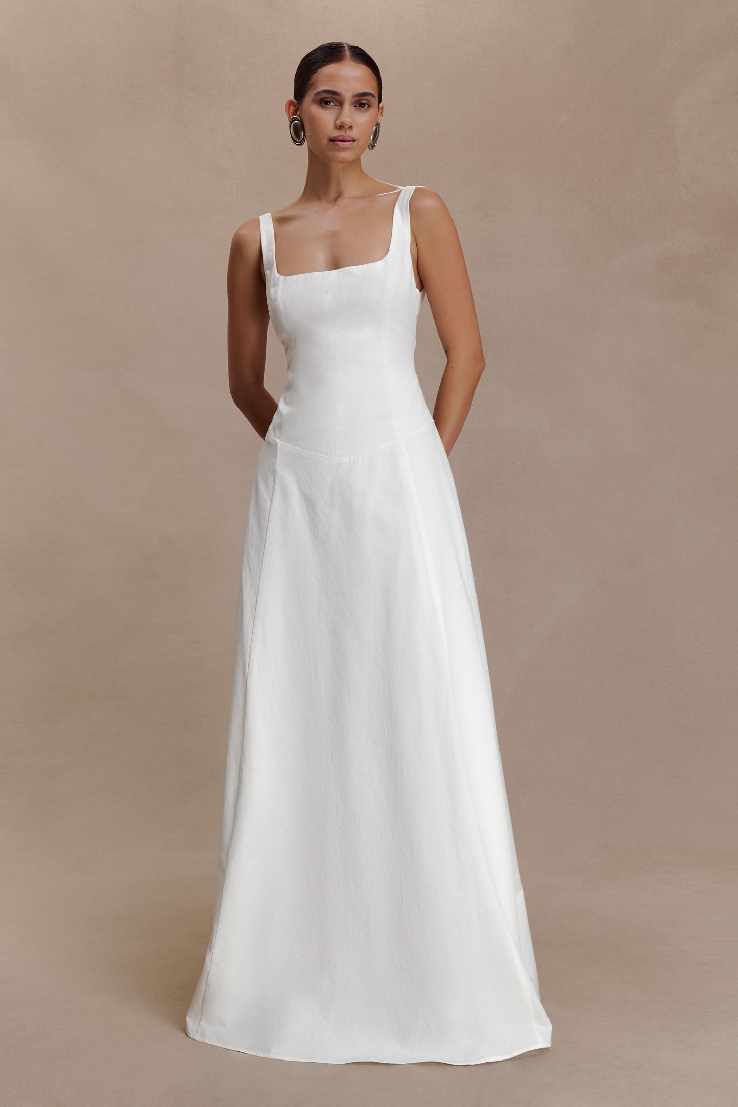 Salma Drop Waist Cotton Maxi Dress - White