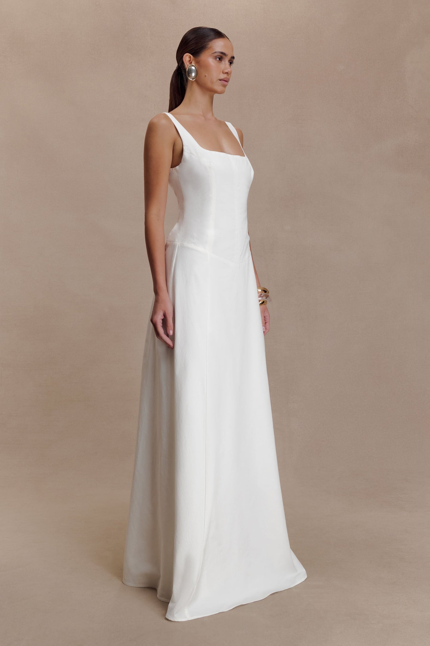 Salma Drop Waist Cotton Maxi Dress - White