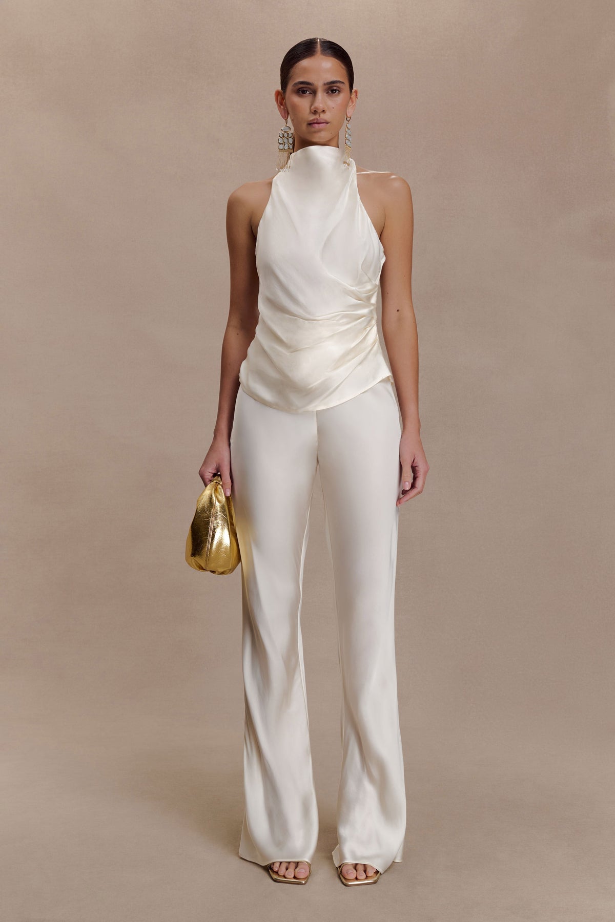 Bianca Satin Halter Top - Ivory