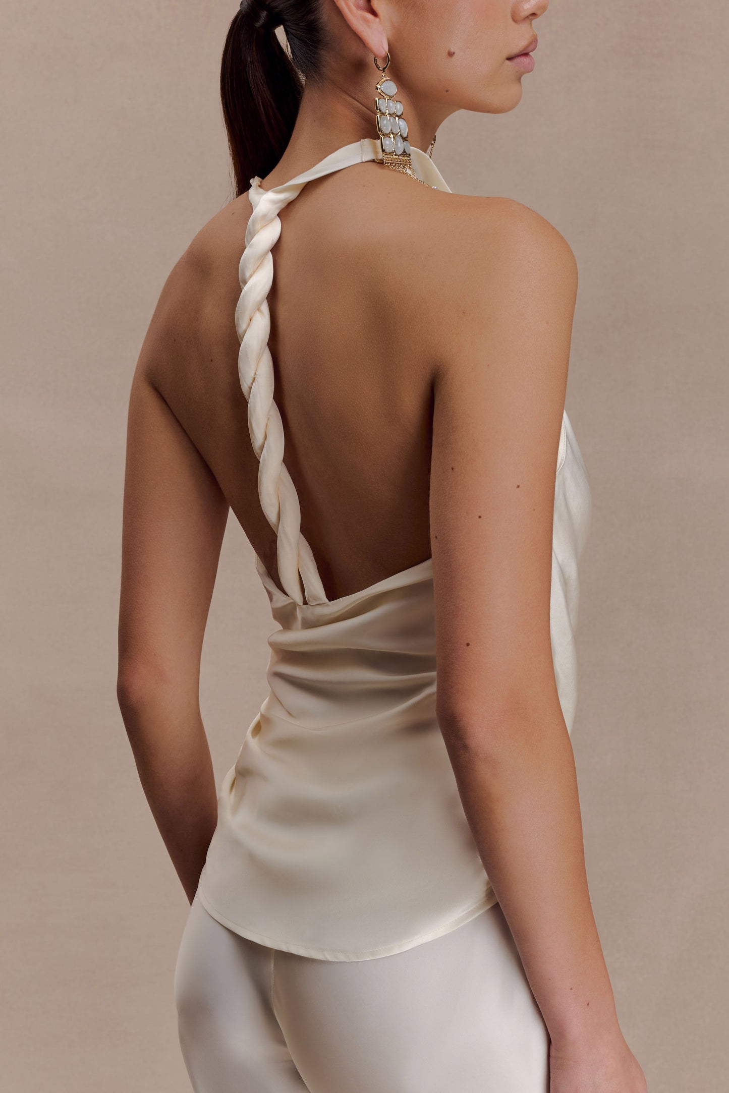 Bianca Satin Halter Top - Ivory