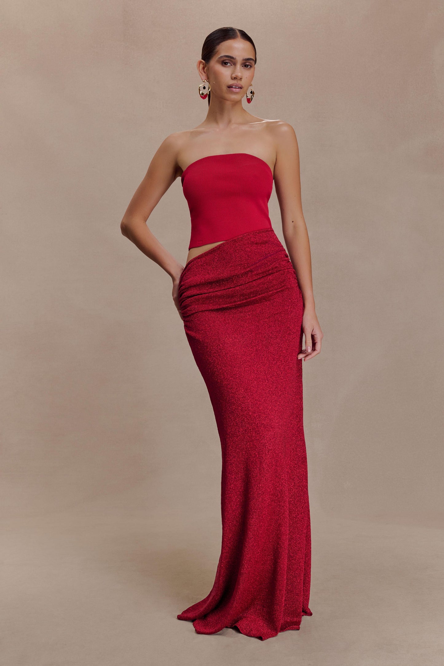 Jasiel Strapless Knit Maxi Dress - Red