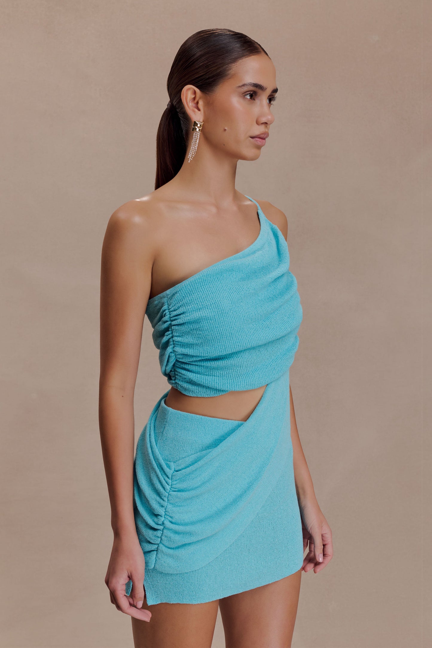 Corah Drape Knit Top - Cyan Blue