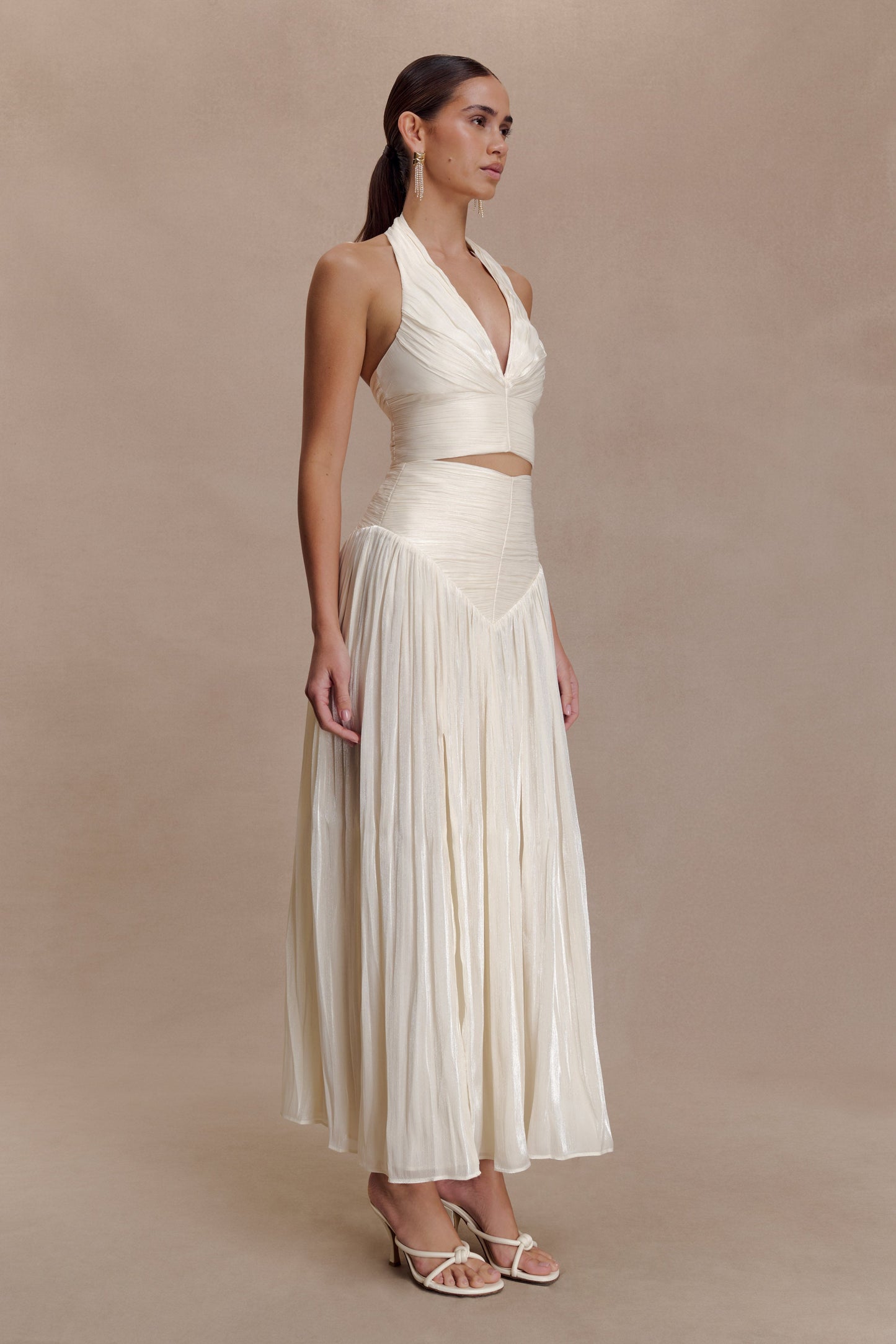 Makena Gathered V Neck Top - Opal White