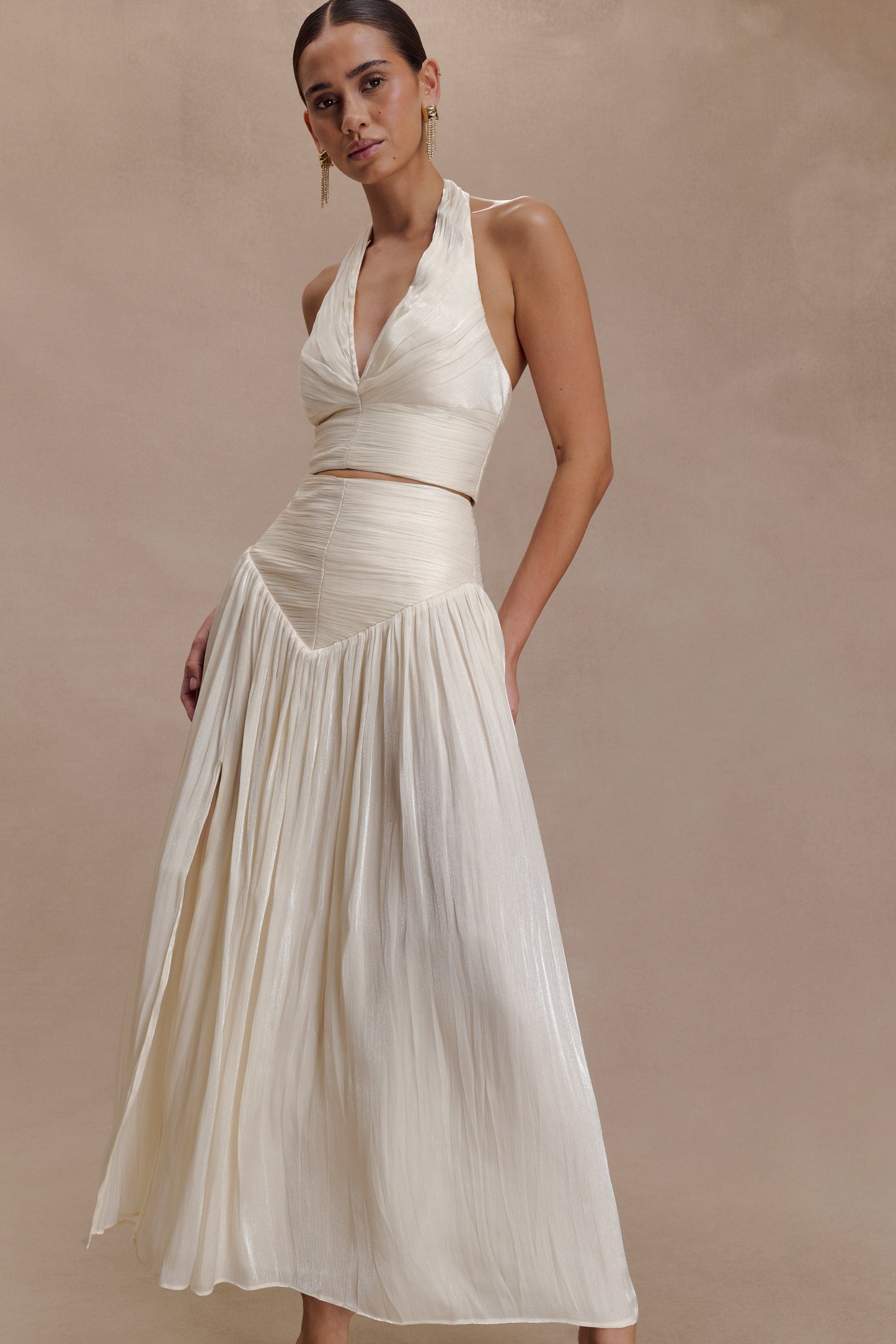 Makena Gathered V Neck Top - Opal White