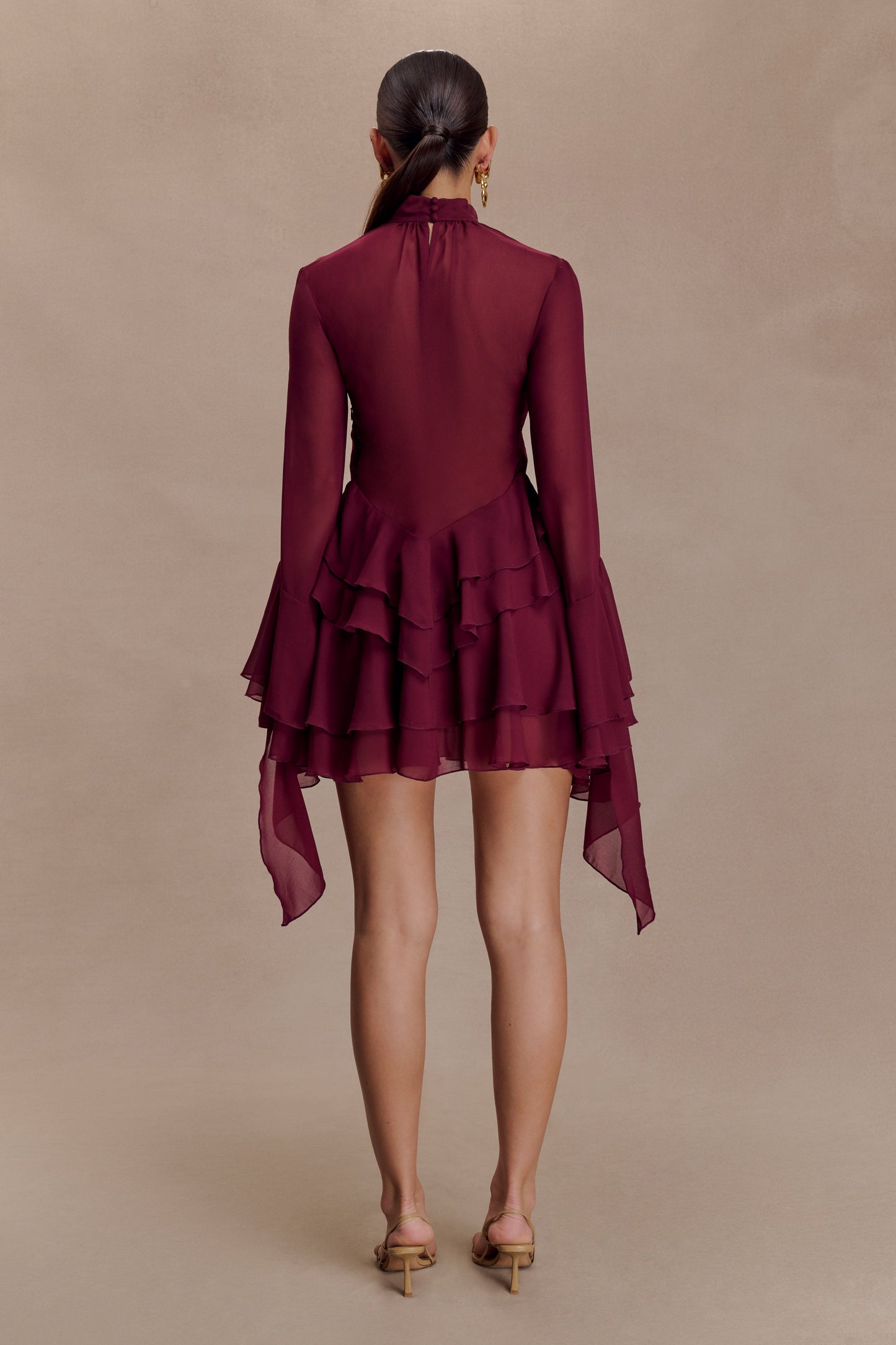 Nimah Chiffon Ruffle Mini Dress - Wine