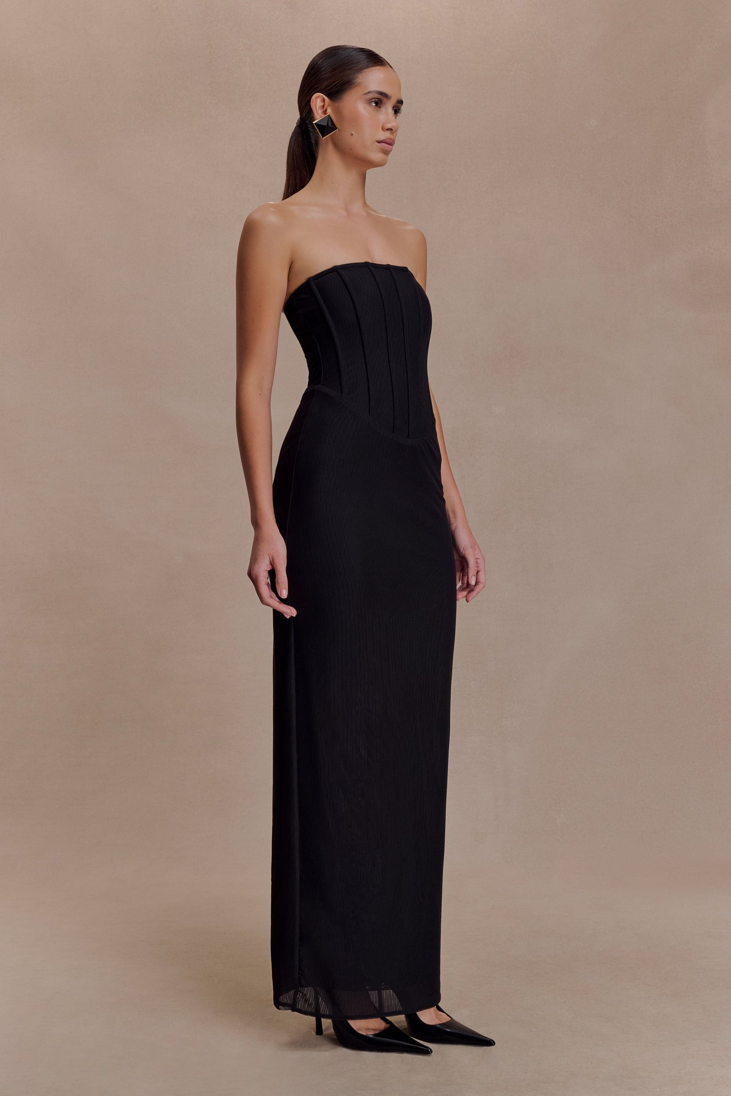 Gemma Strapless Mesh Maxi Dress - Black