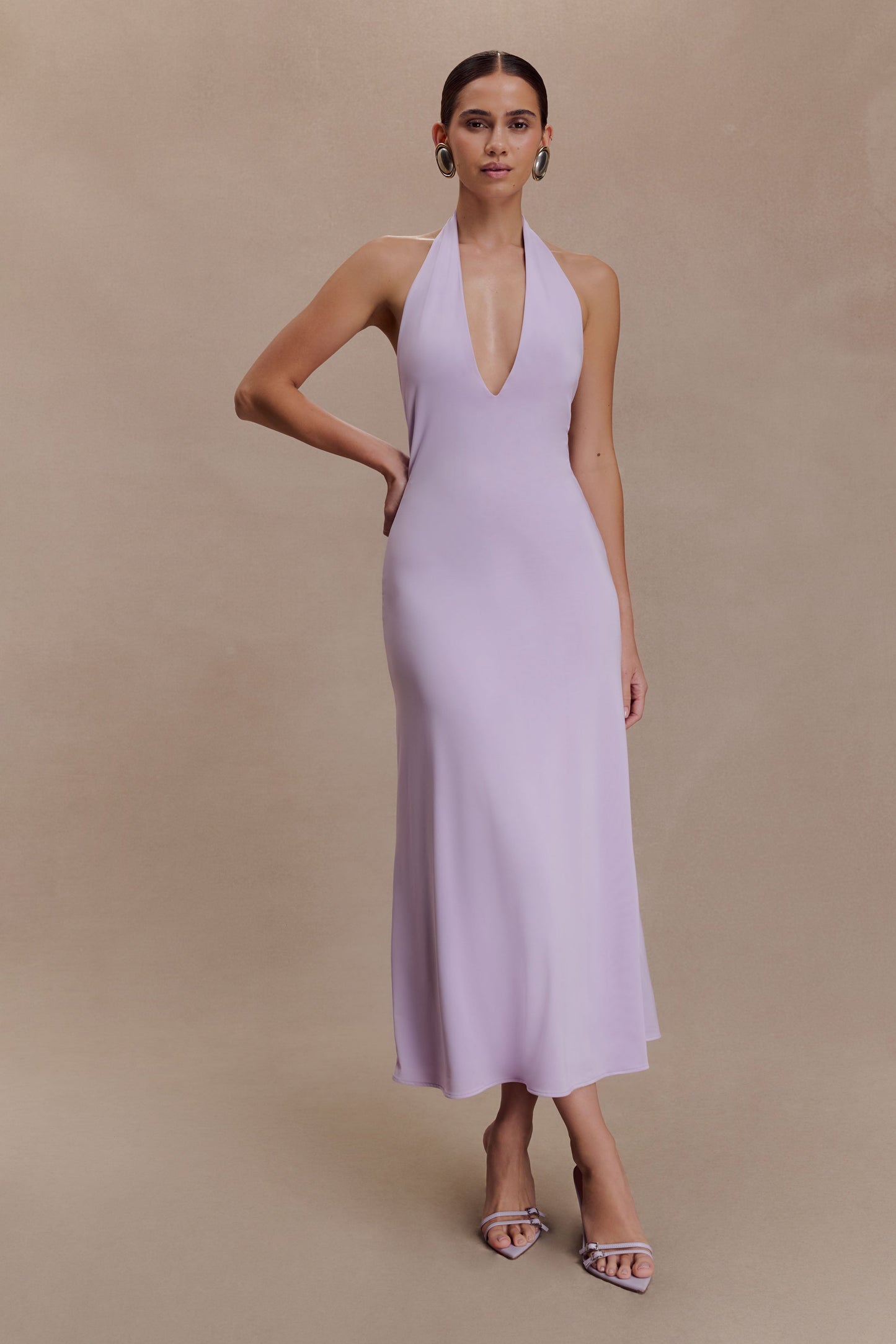 Genie Slinky Halter Midi Dress - Lilac