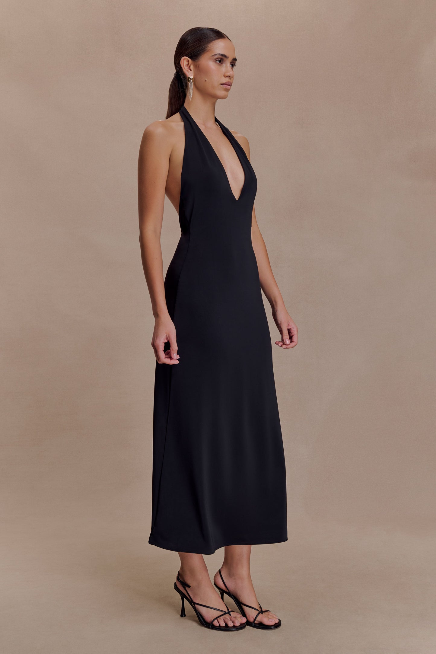 Genie Slinky Halter Midi Dress - Black