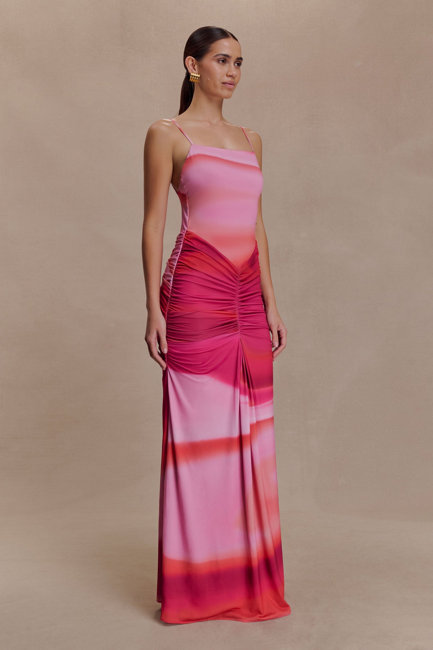Roisin Slinky Maxi Dress - Pink Sunset Print