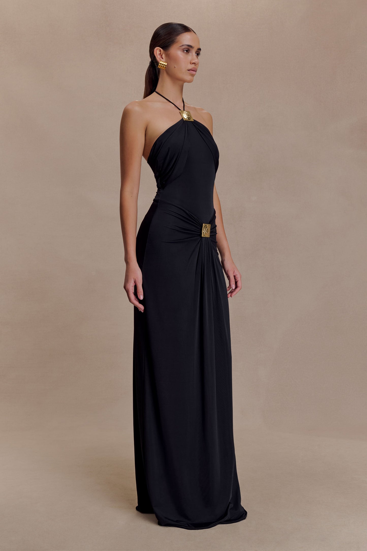 Quincy Halter Maxi Dress With Hardware - Black