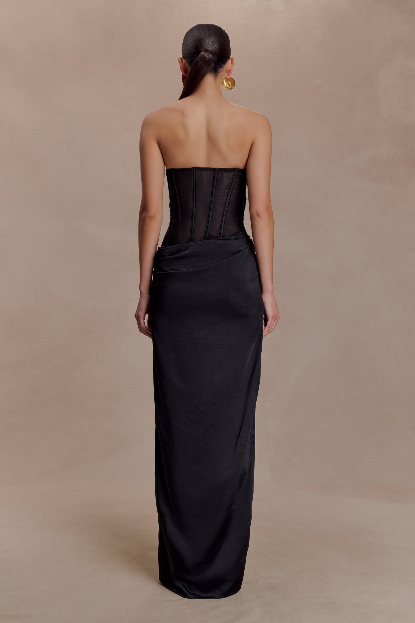 Asha Floral Mesh And Satin Maxi Dress - Black