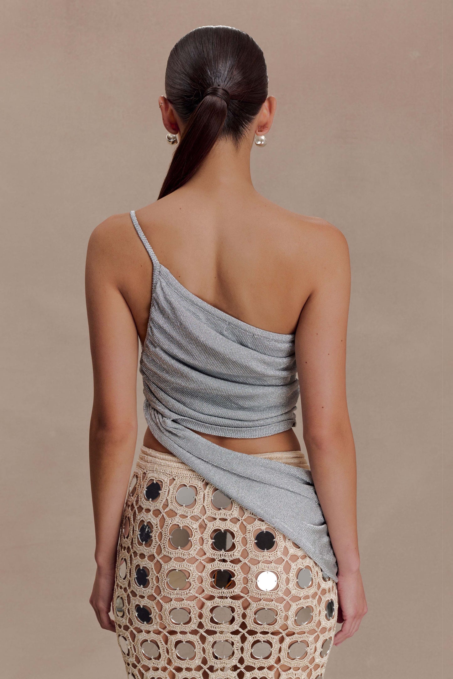 Corah Lurex Drape Knit Top - Silver