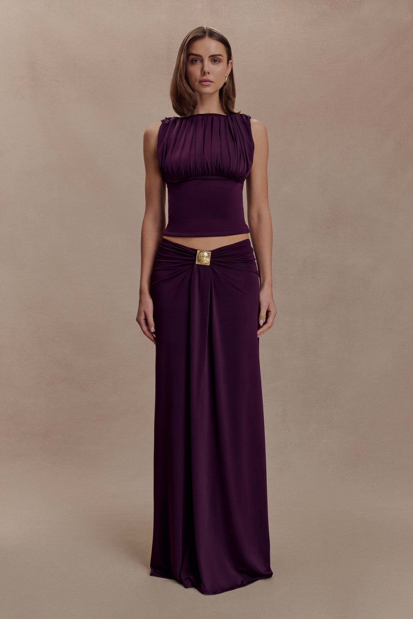Erina Slinky Open Back Top - Aubergine