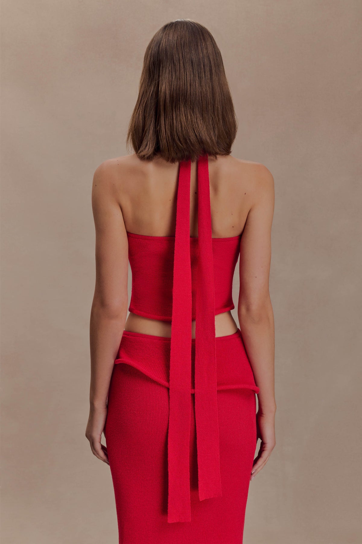 Samira Halter Knit Twist Top - Red