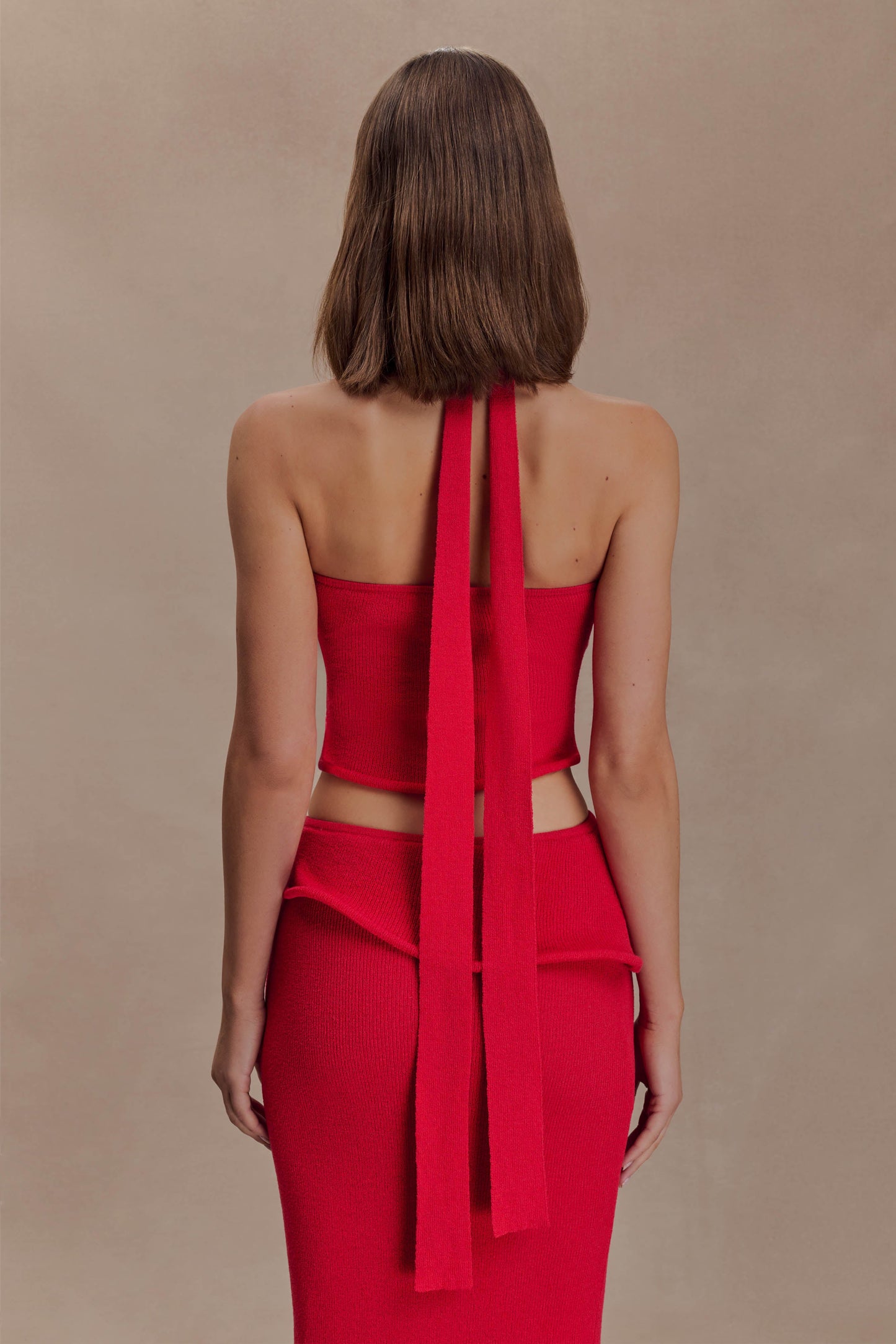 Samira Halter Knit Twist Top - Red