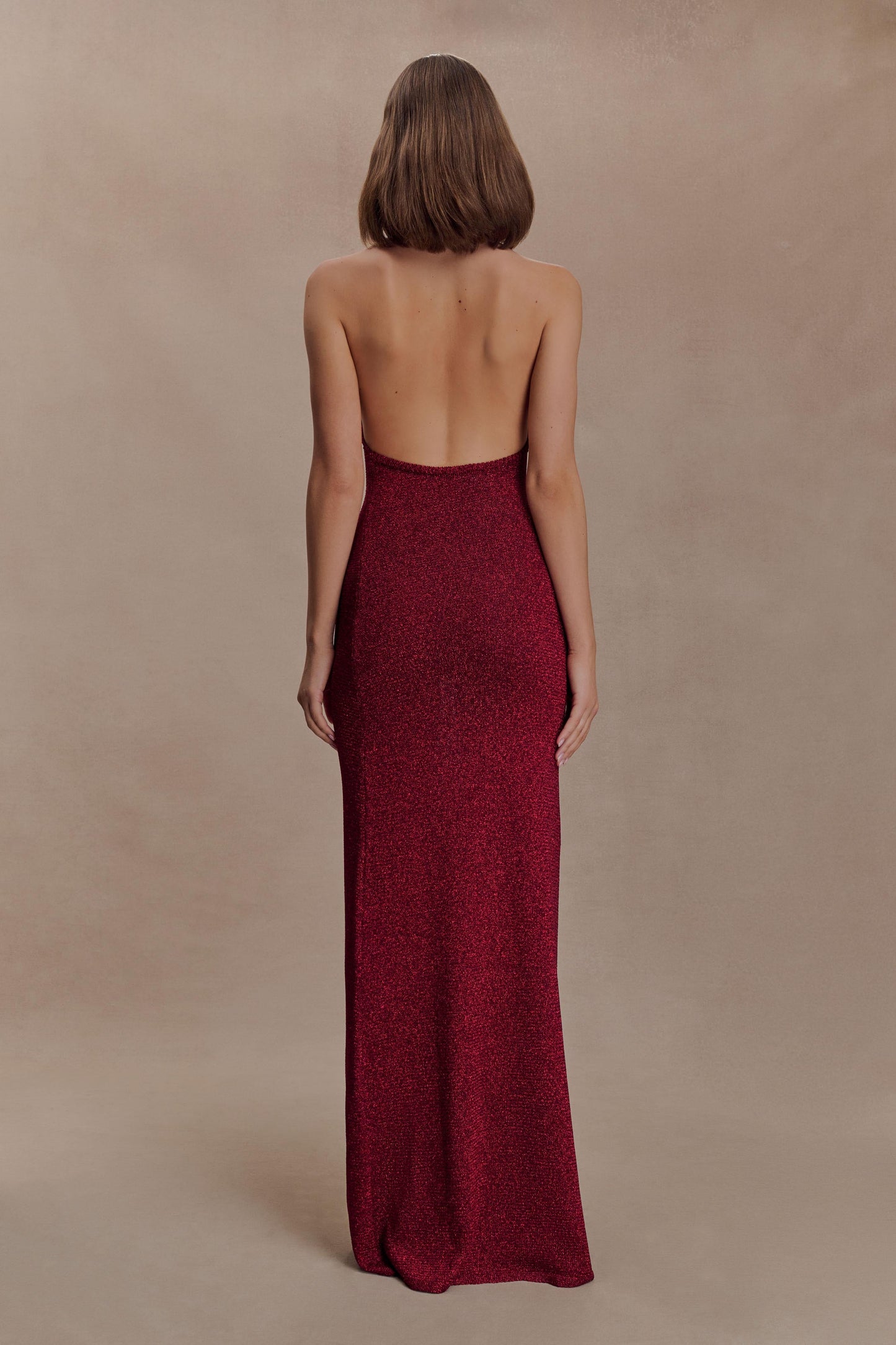 Elma Lurex Knit Halter Maxi Dress - Deep Red