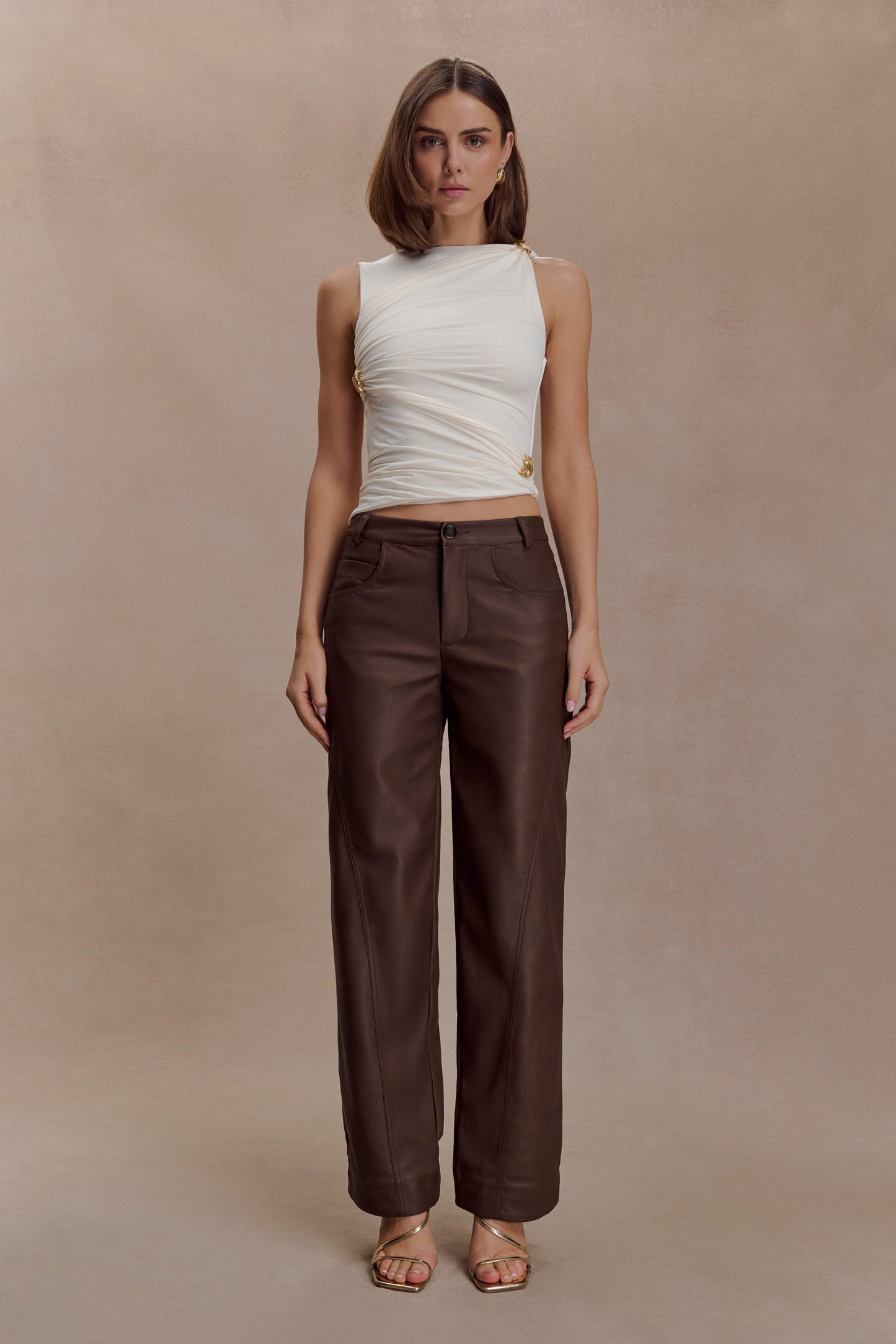 Amia Slinky Sleeveless Top With Hardware - Ivory