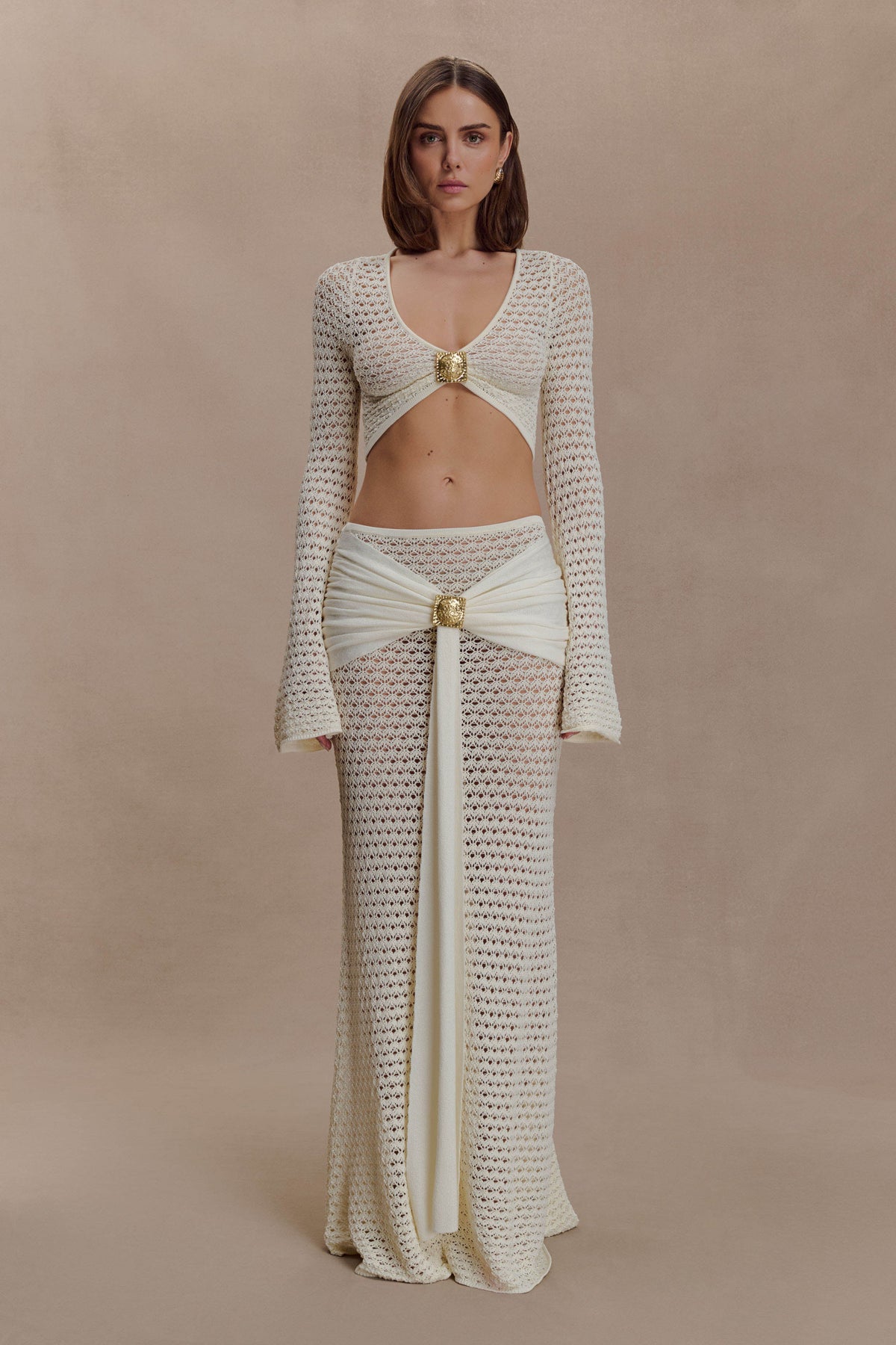Mania Crochet Maxi Skirt With Hardware - Ivory