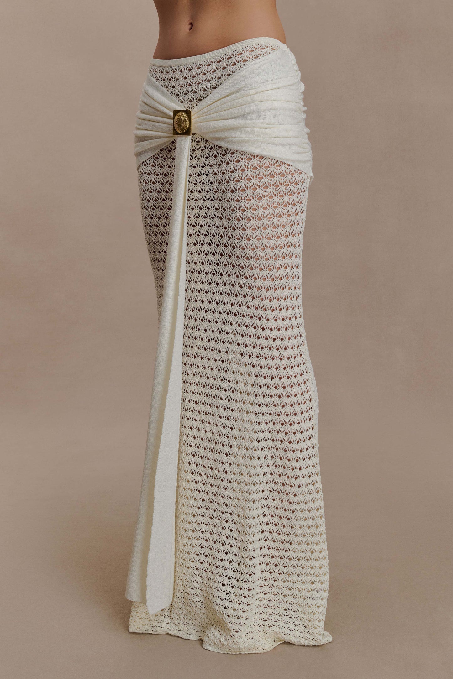 Mania Crochet Maxi Skirt With Hardware - Ivory