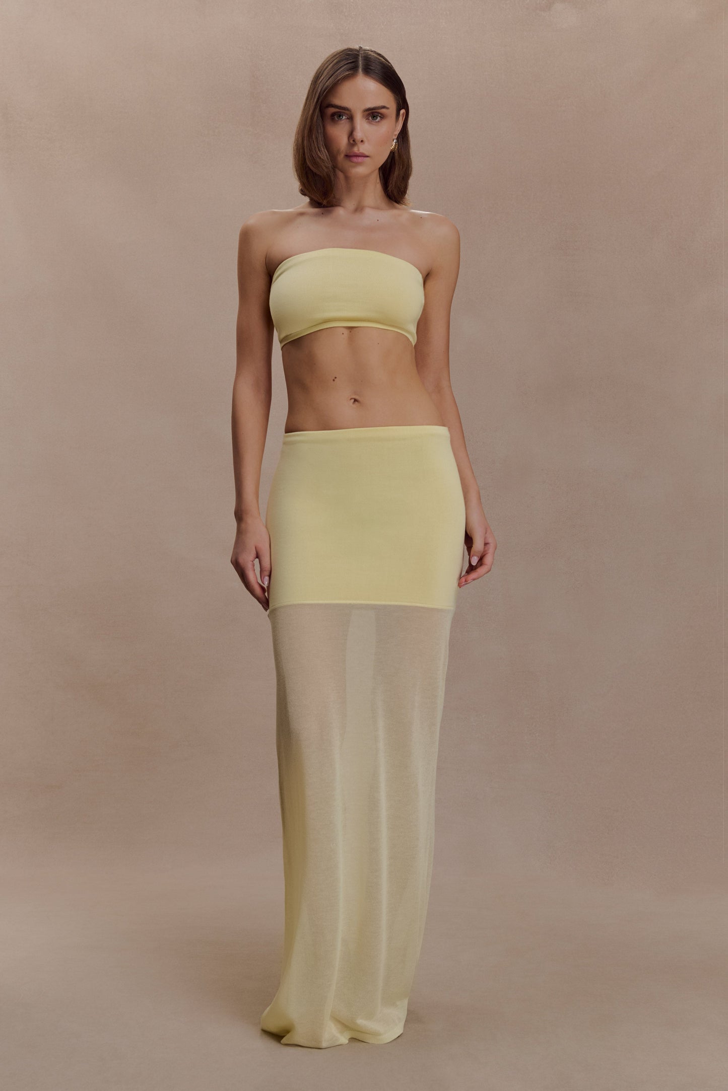 Tanyel Sheer And Bandage Knit Maxi Skirt - Lemon