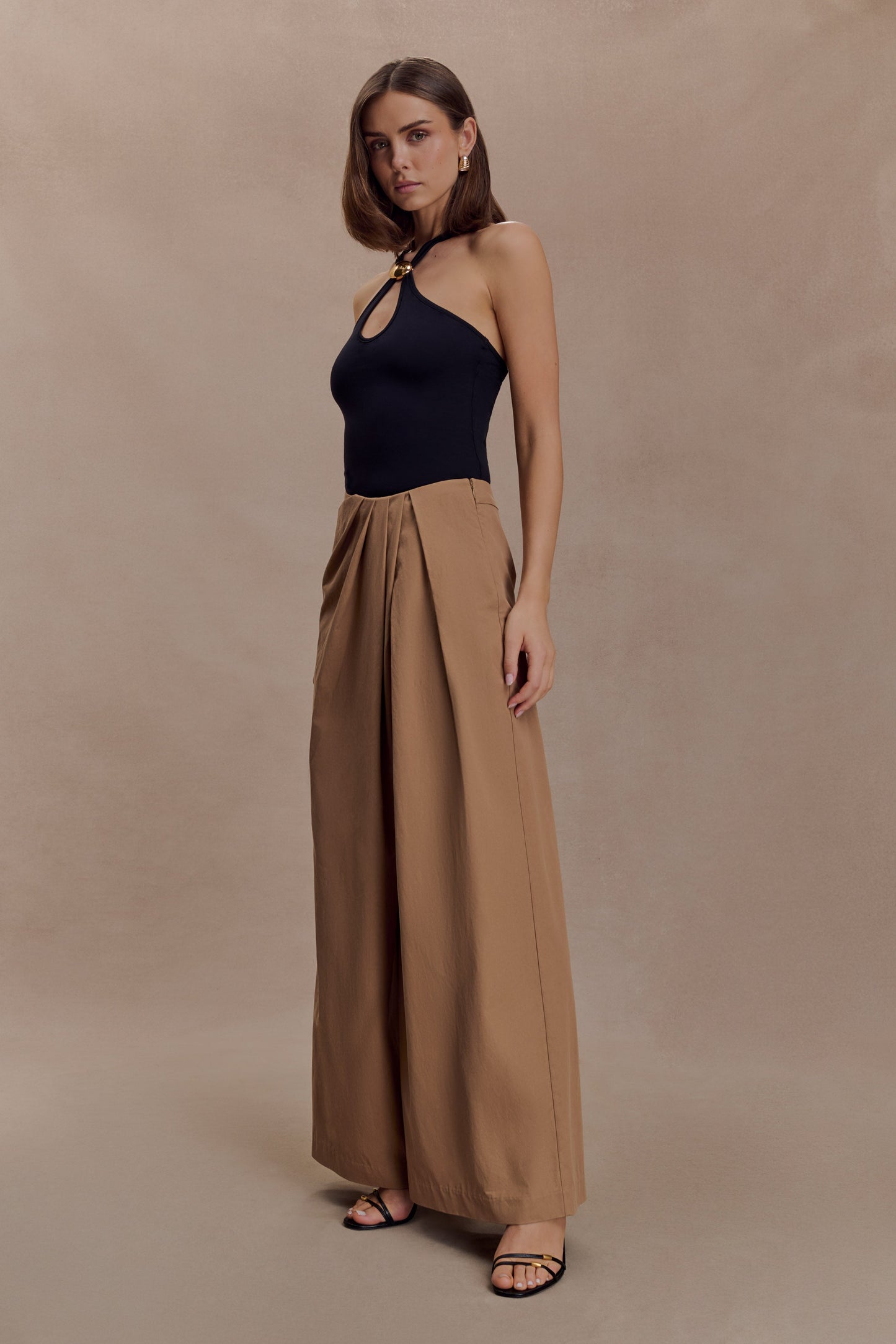 Owen Draped Wide Leg Pants - Mocha