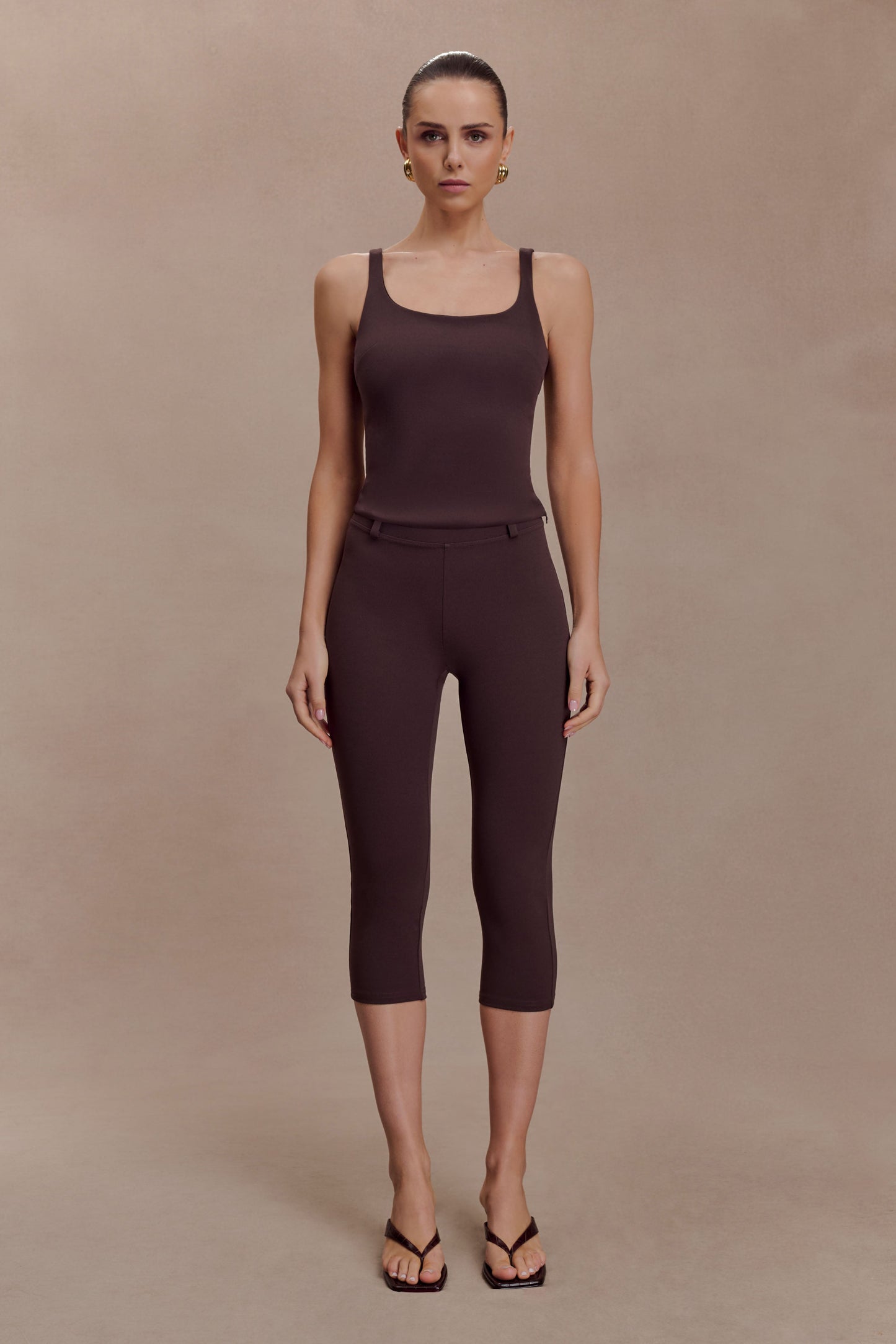 Blanca Stretch Crepe Capri Pants - Chocolate