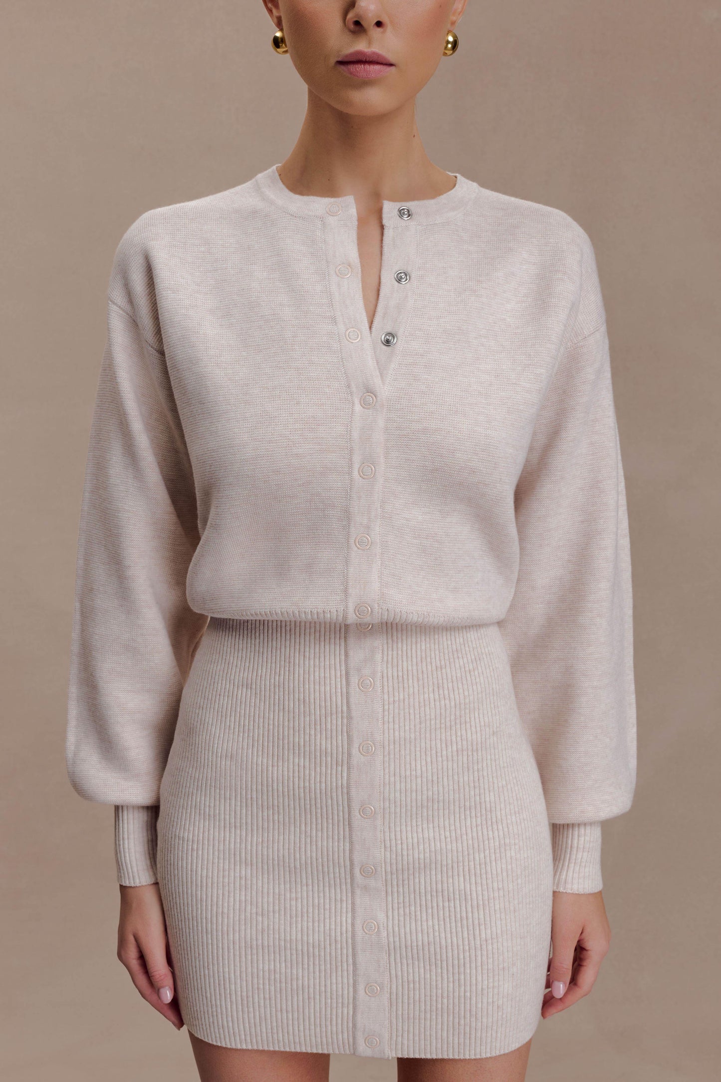 Xaden Wool Mix Knit Mini Dress - Oat Marle