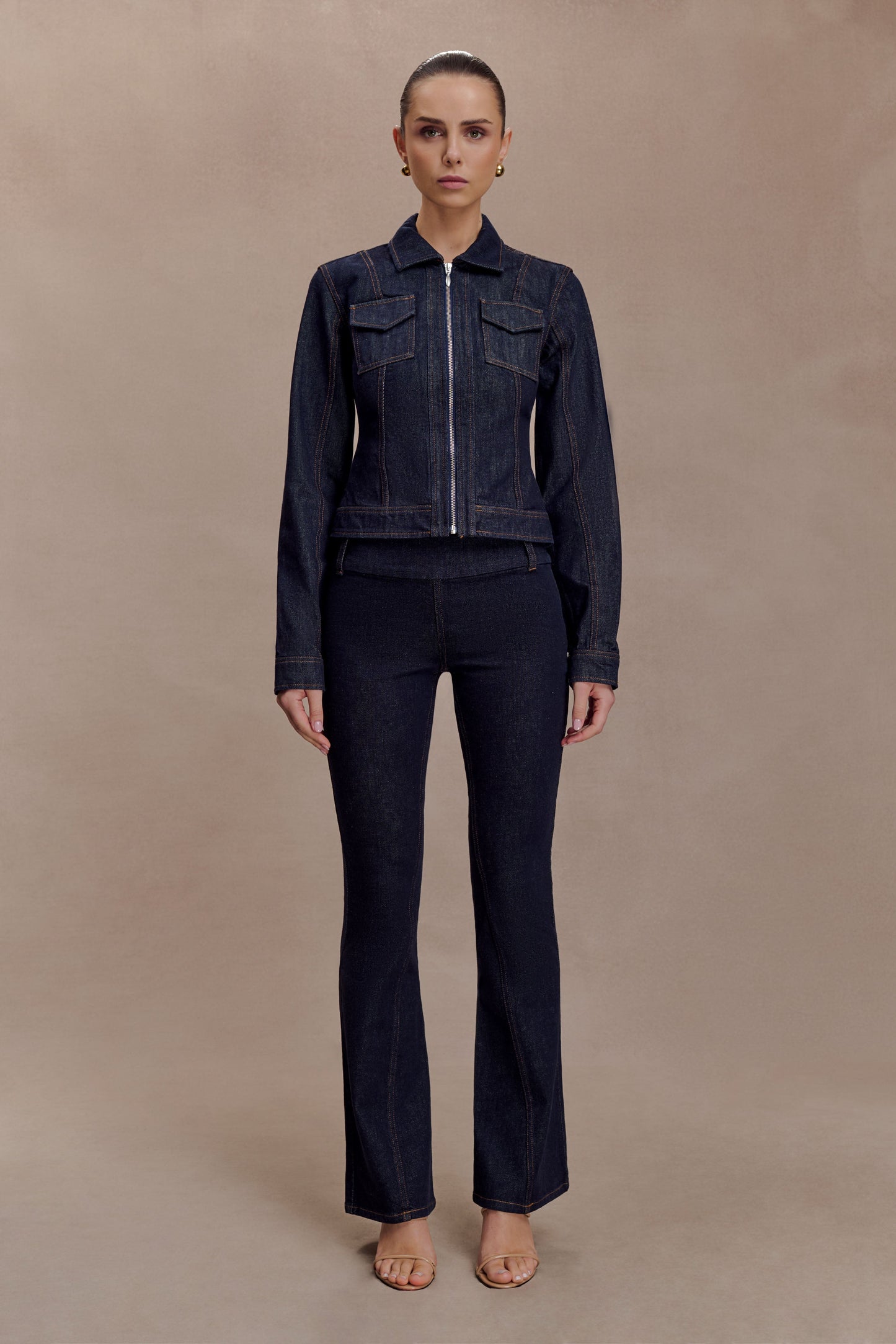 Cierra Cinched Jacket Top - Washed Indigo Blue