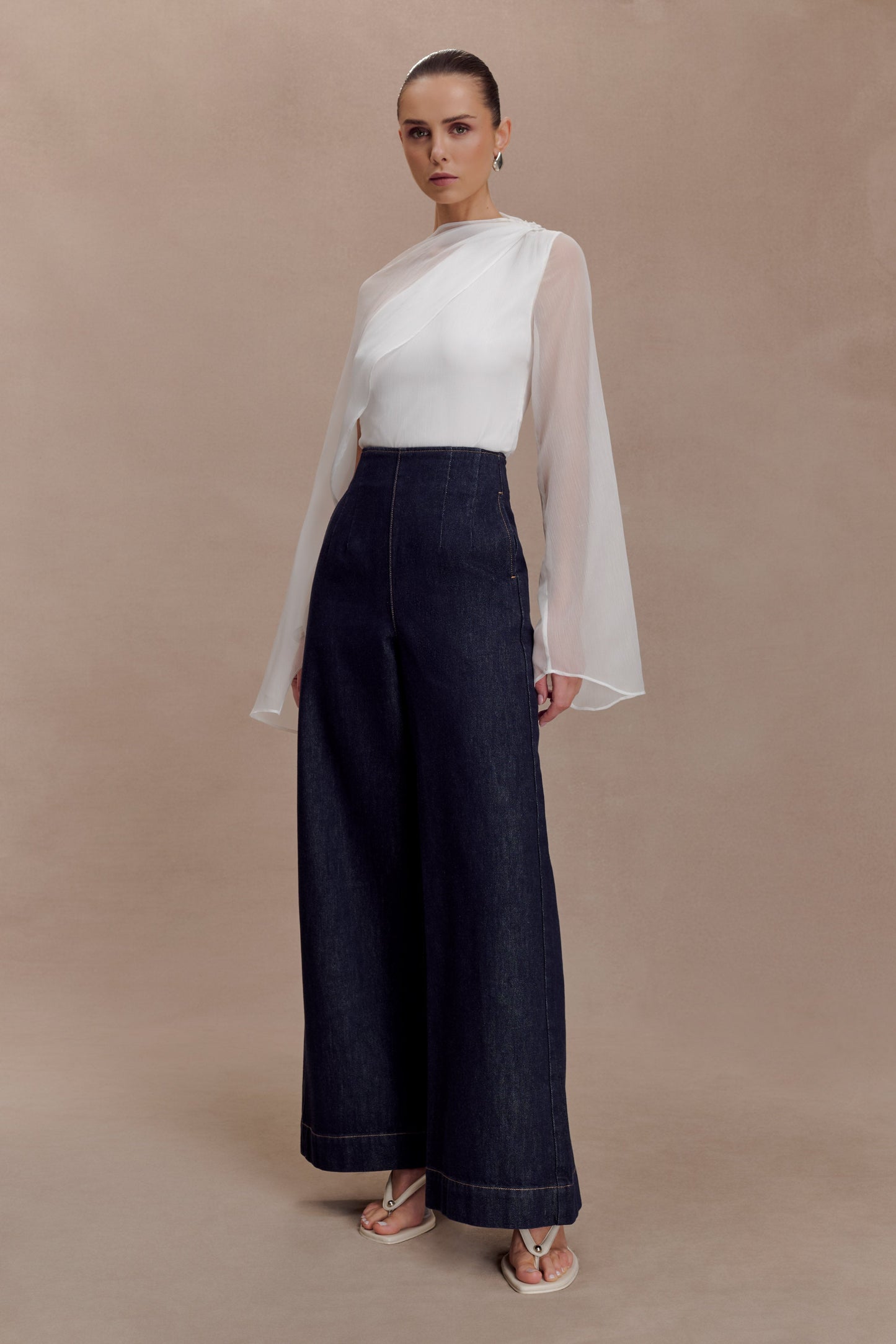 Ida Sheer Asymmetrical Long Sleeve Cape - White