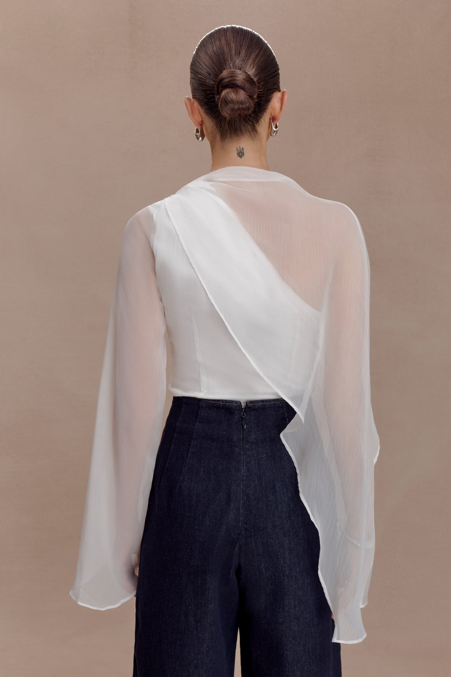 Ida Sheer Asymmetrical Long Sleeve Top - White