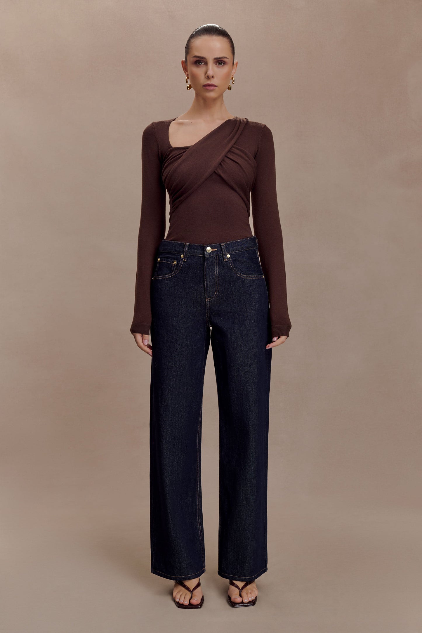 Kaylen Knit Long Sleeve Top - Dark Chocolate