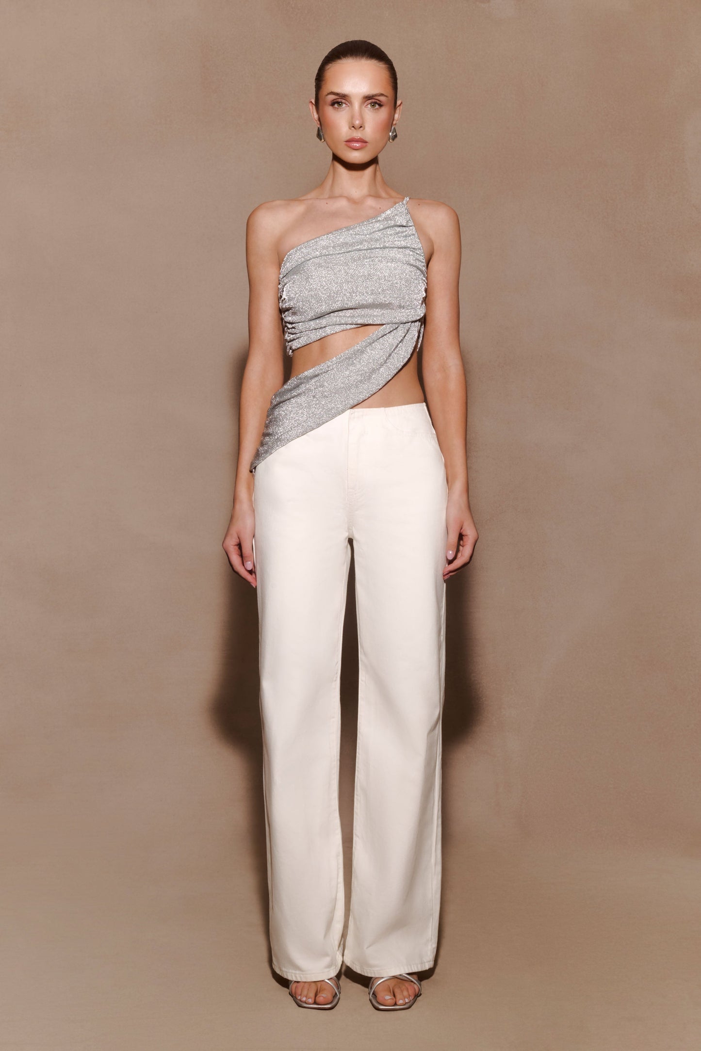 Corah Lurex Drape Knit Top - Silver