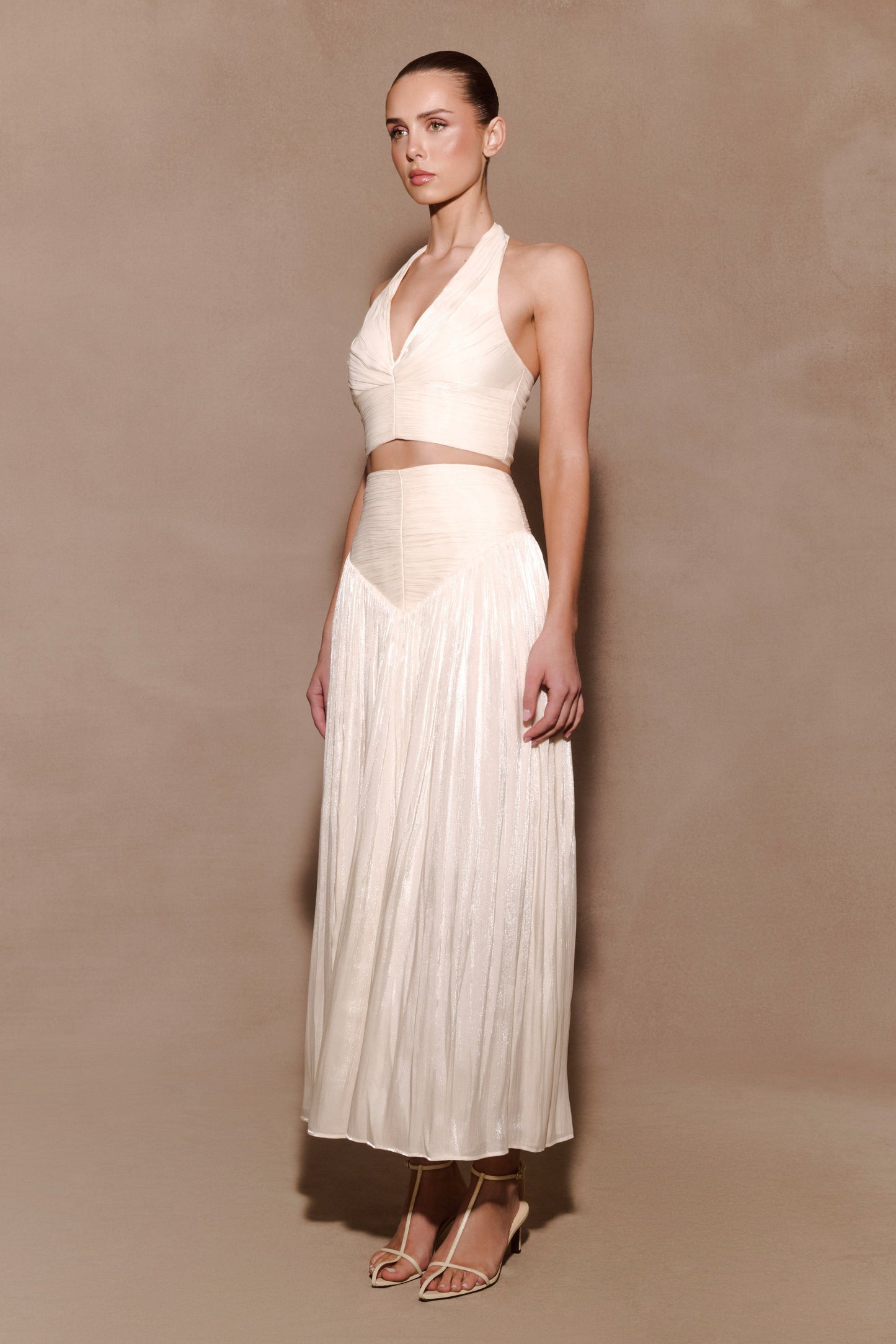 Makena Gathered V Neck Top - Opal White