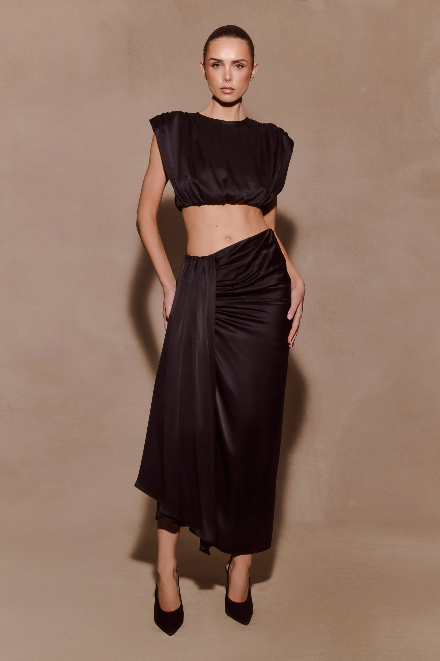 Zendaya Silk Crop Top - Black