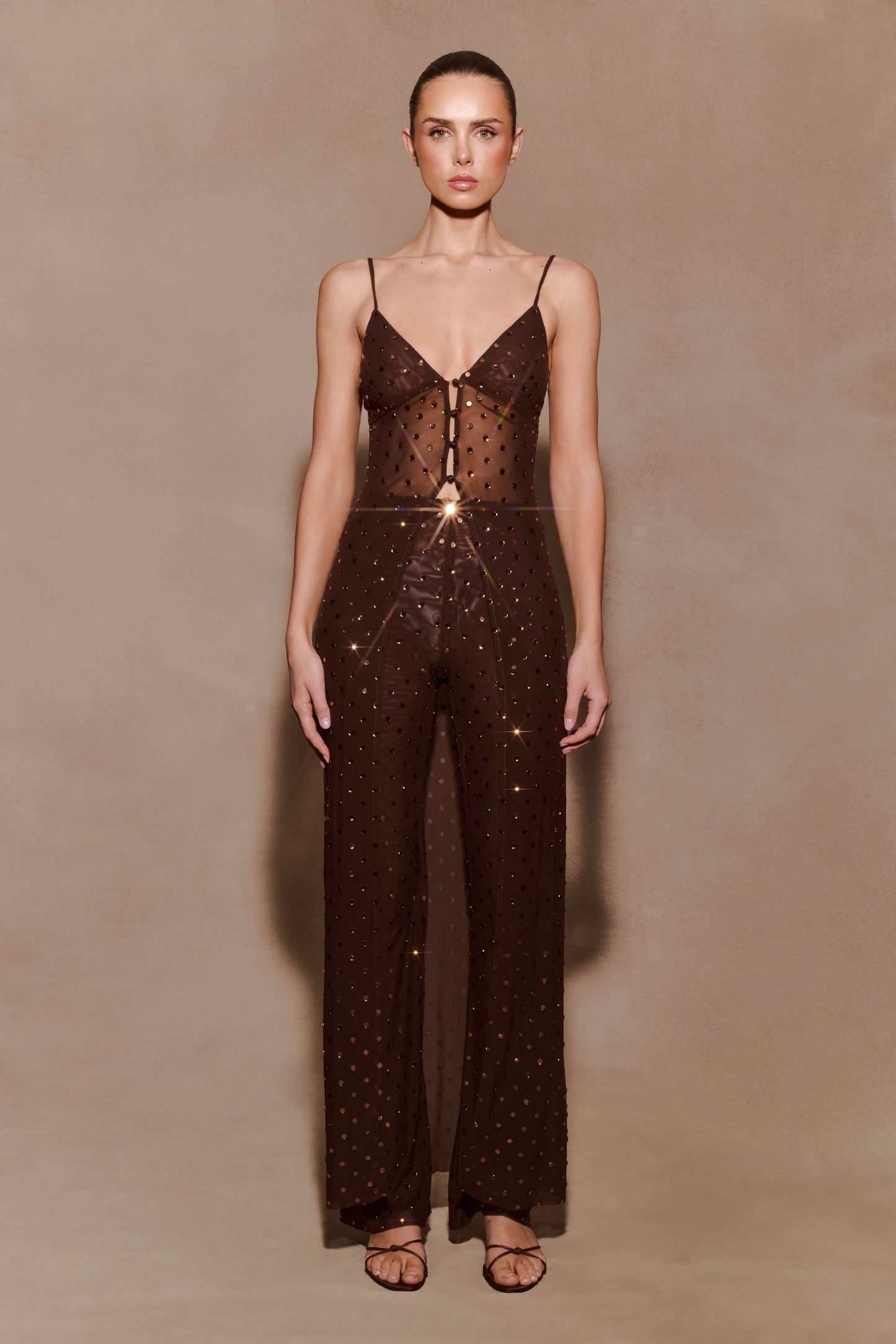 Jackie Longline Diamante Top - Chocolate