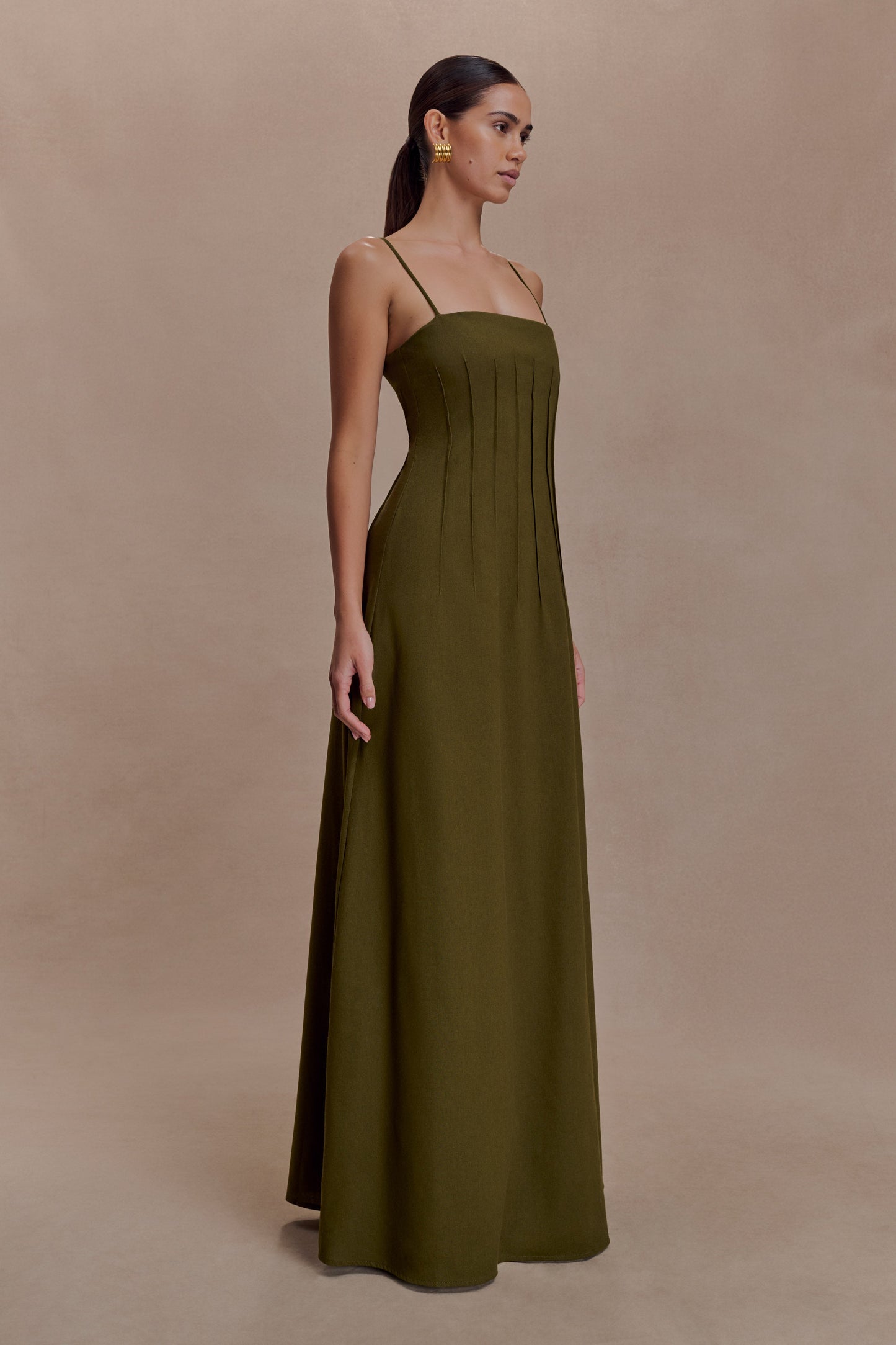 Sofie Pintuck Linen Maxi Dress - Khaki