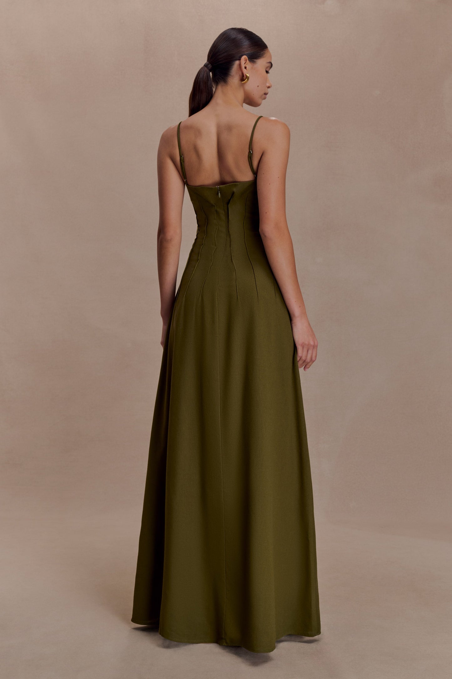 Sofie Pintuck Linen Maxi Dress - Khaki