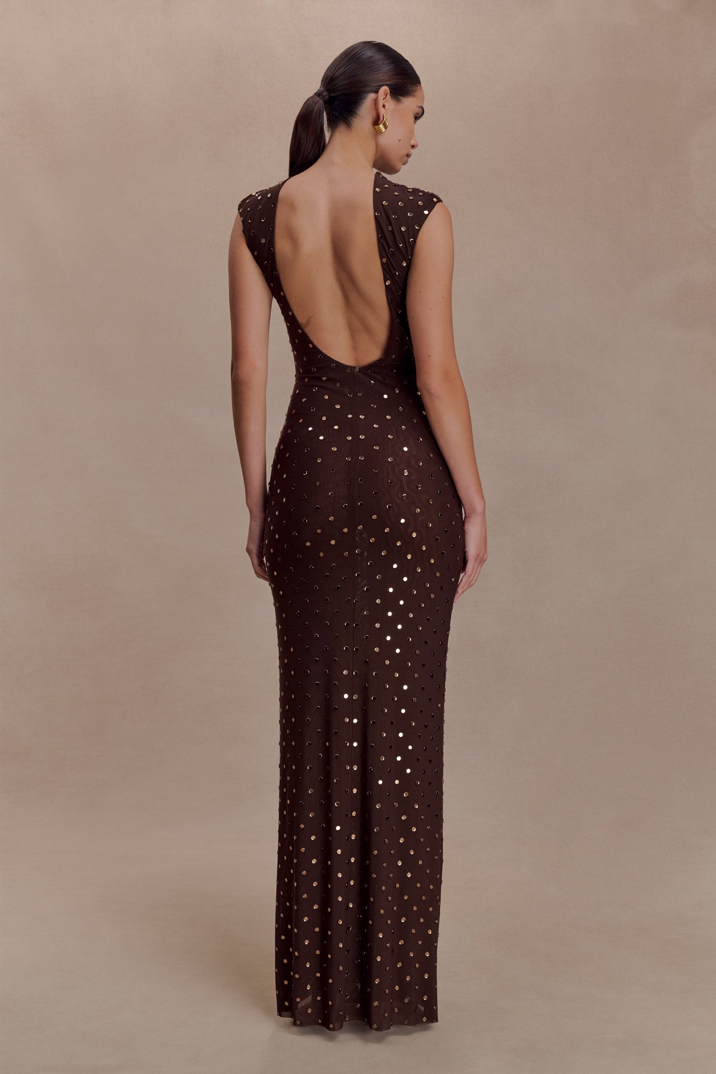 Samara Sleeveless Diamante Maxi Dress - Chocolate