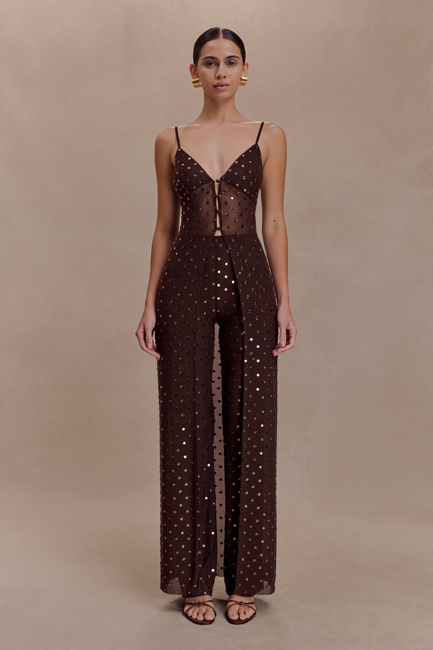 Jackie Longline Diamante Top - Chocolate