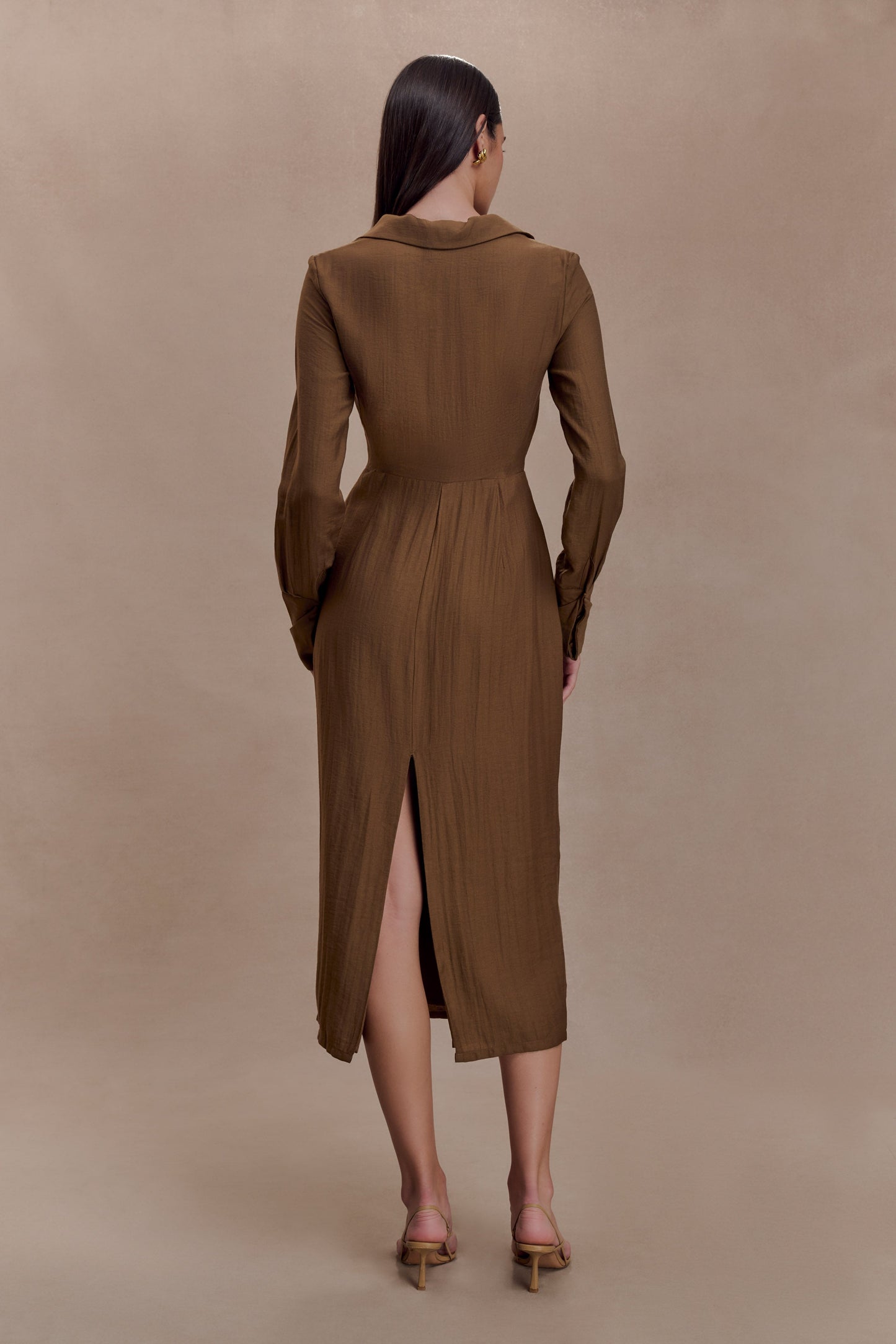 Cecilie Cut Out Shirt Midi Dress - Dark Chocolate