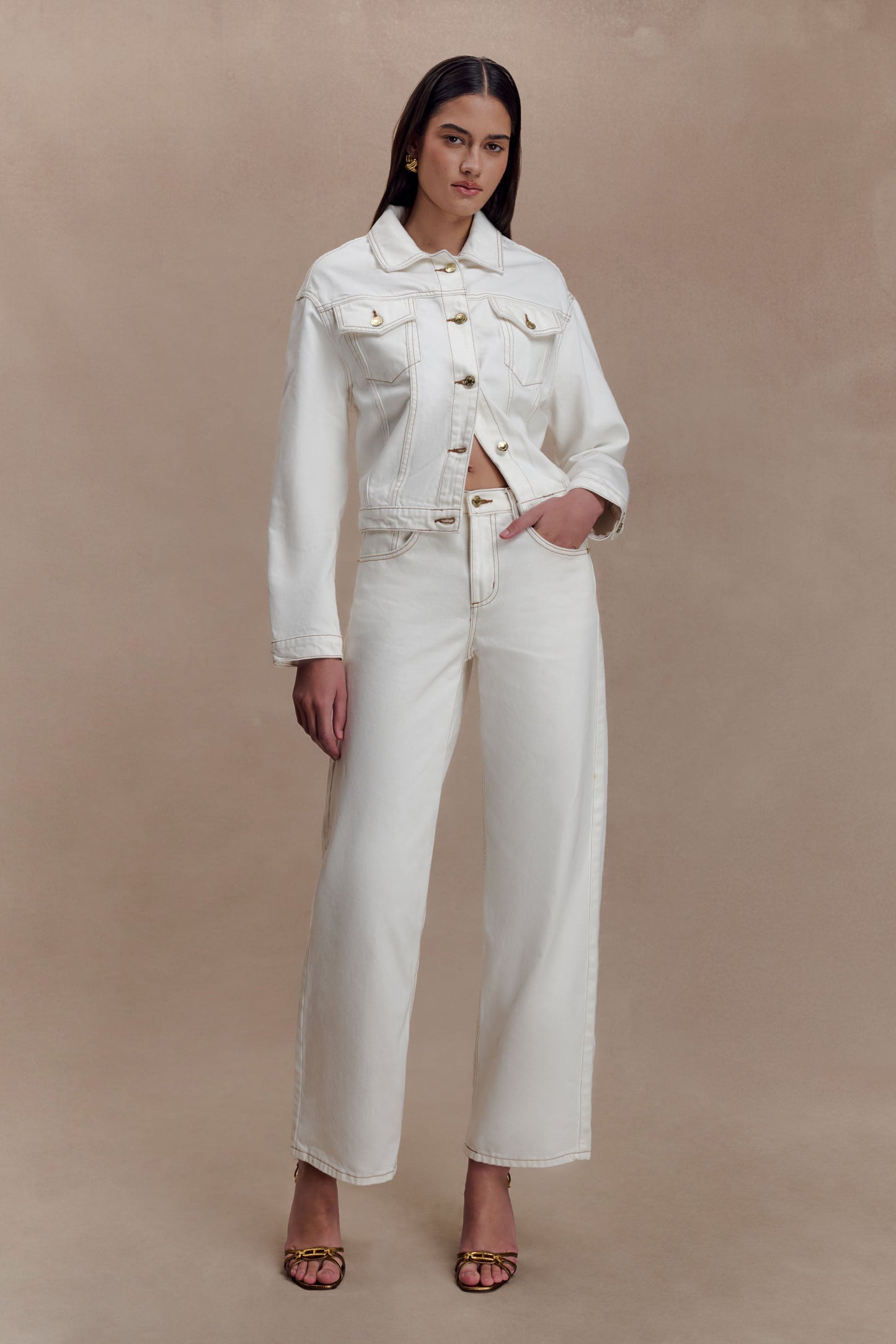 Kirra Cinched Denim Jacket - White