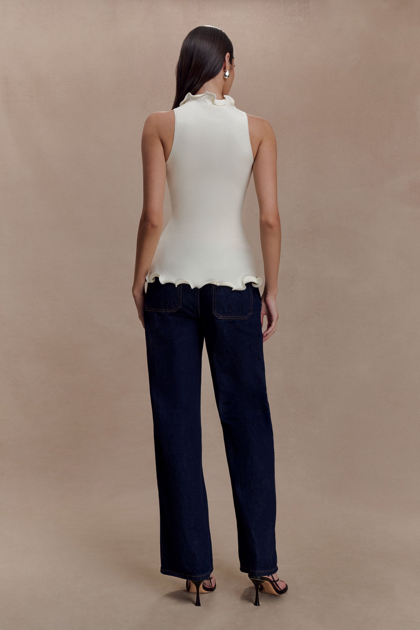 Diya Ribbed Sleeveless Top With Wire Hem - Ivory