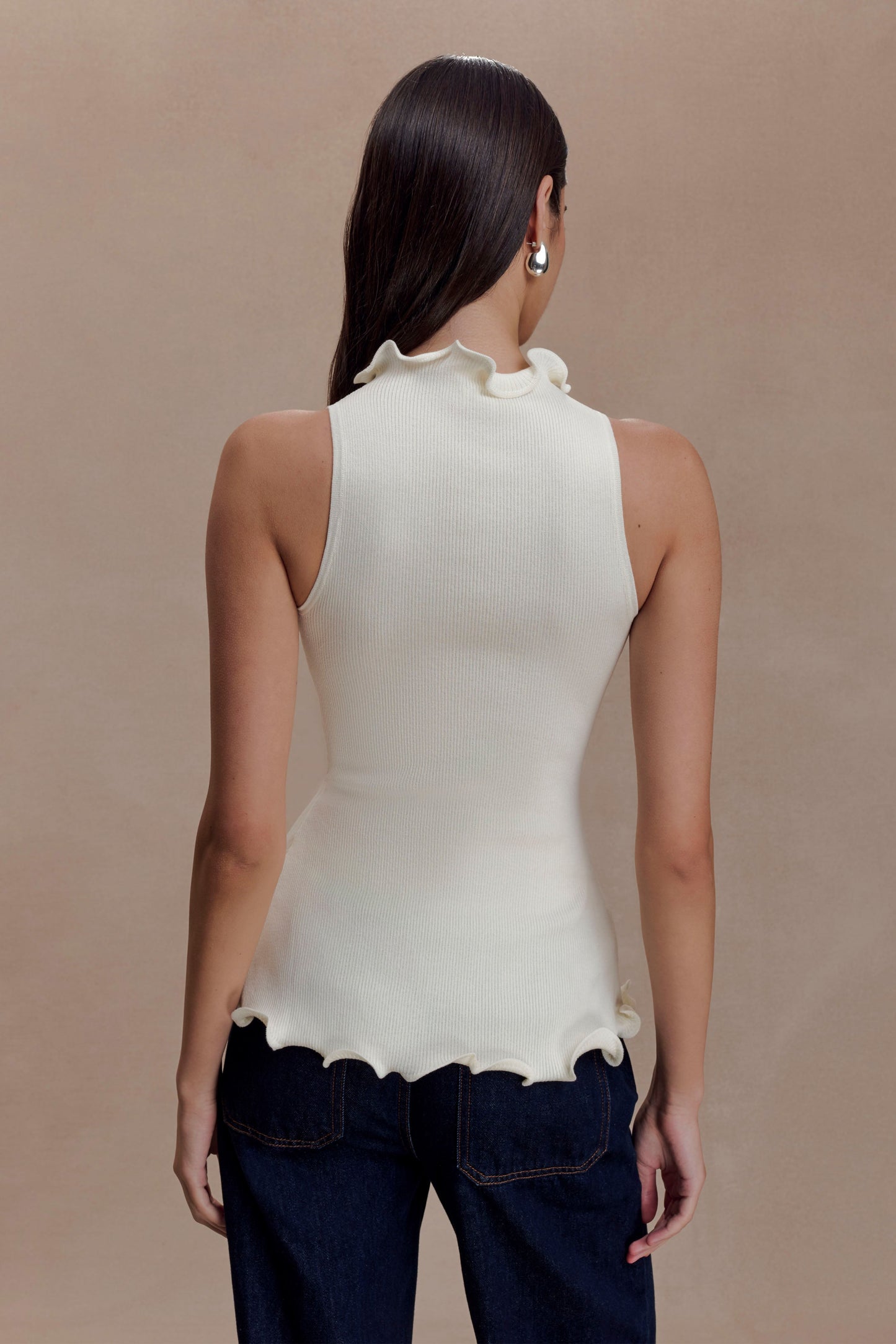 Diya Ribbed Sleeveless Top With Wire Hem - Ivory