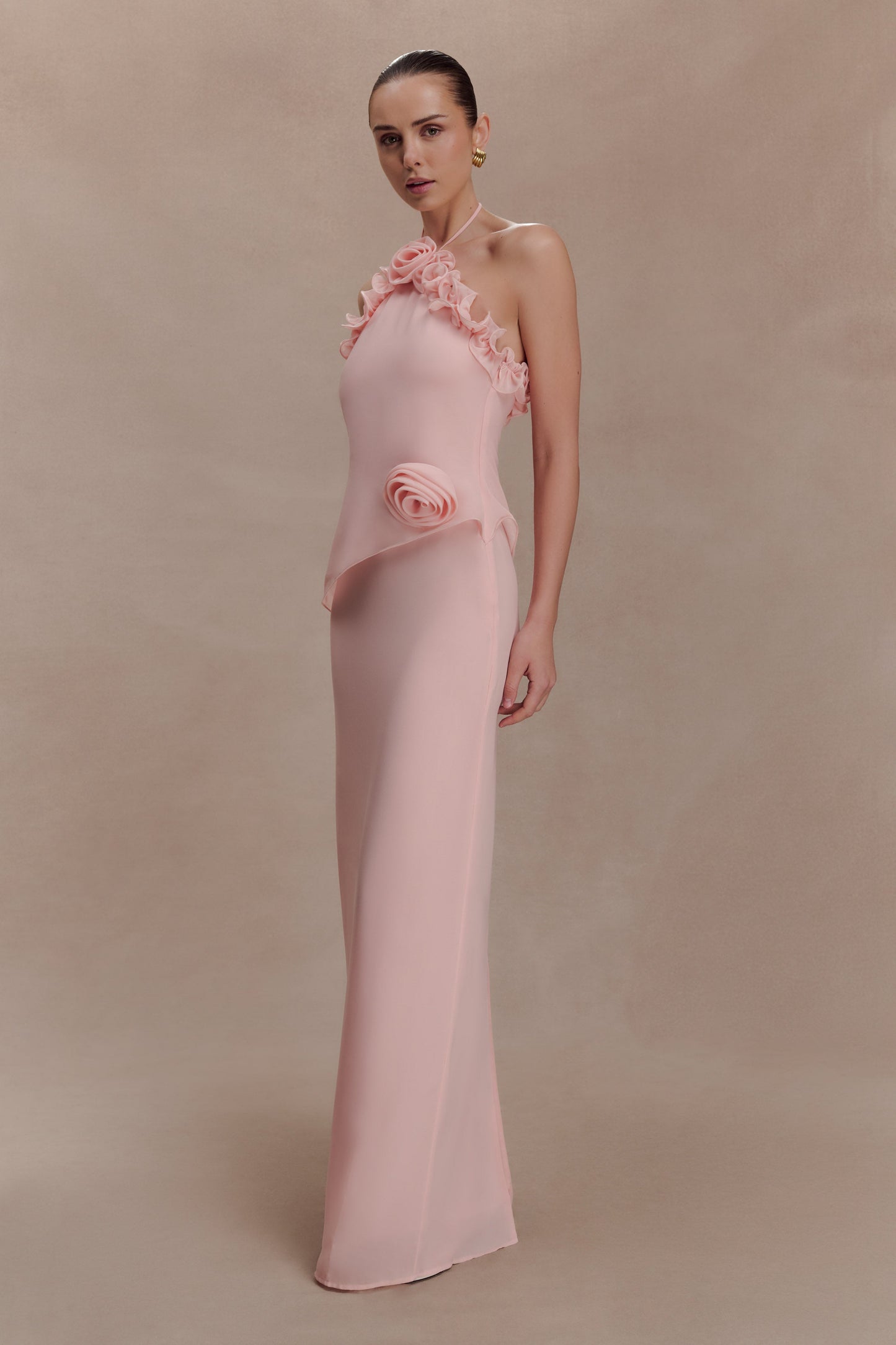 Melissa Chiffon Flower Maxi Dress - Baby Pink