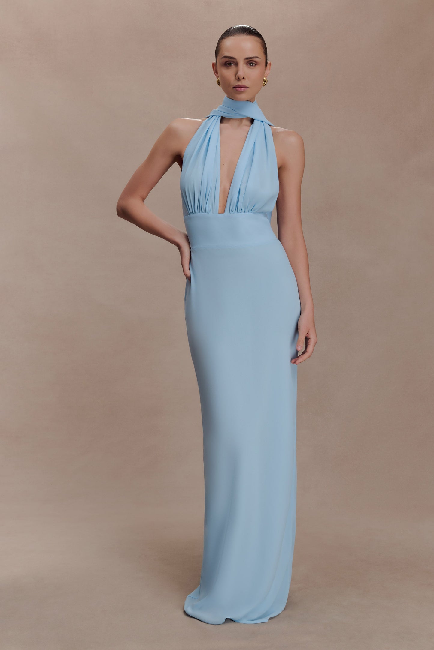 Nadine Halter Chiffon Maxi Dress - Blue